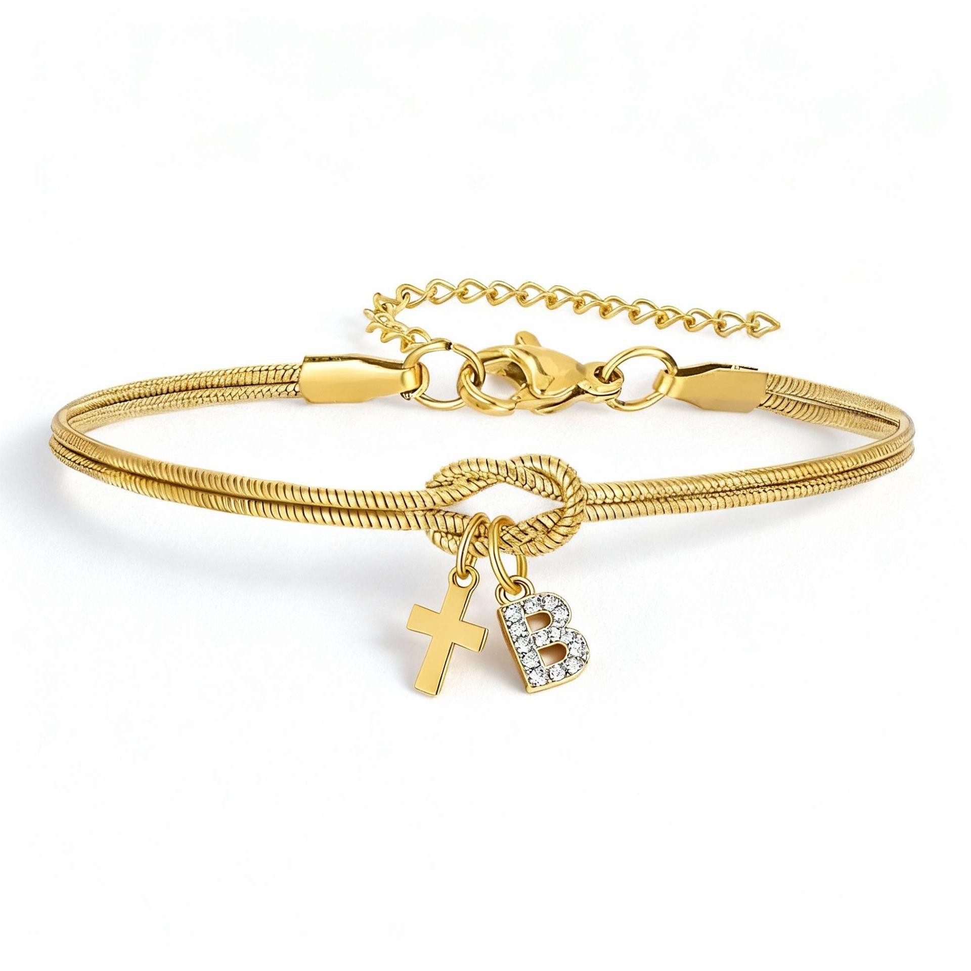 Twin Knot Cross Initial Couple Bracelet ️️ | A--Z |   Adjustable Snake Chain Bracelet |   Perfect Gift for Lovers