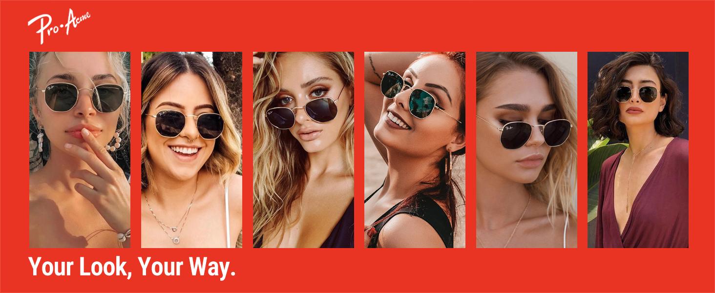 Pro Acme Small Square Sunglasses | Real Glass Lens UV400 | Hexagonal Frame Vintage Shades