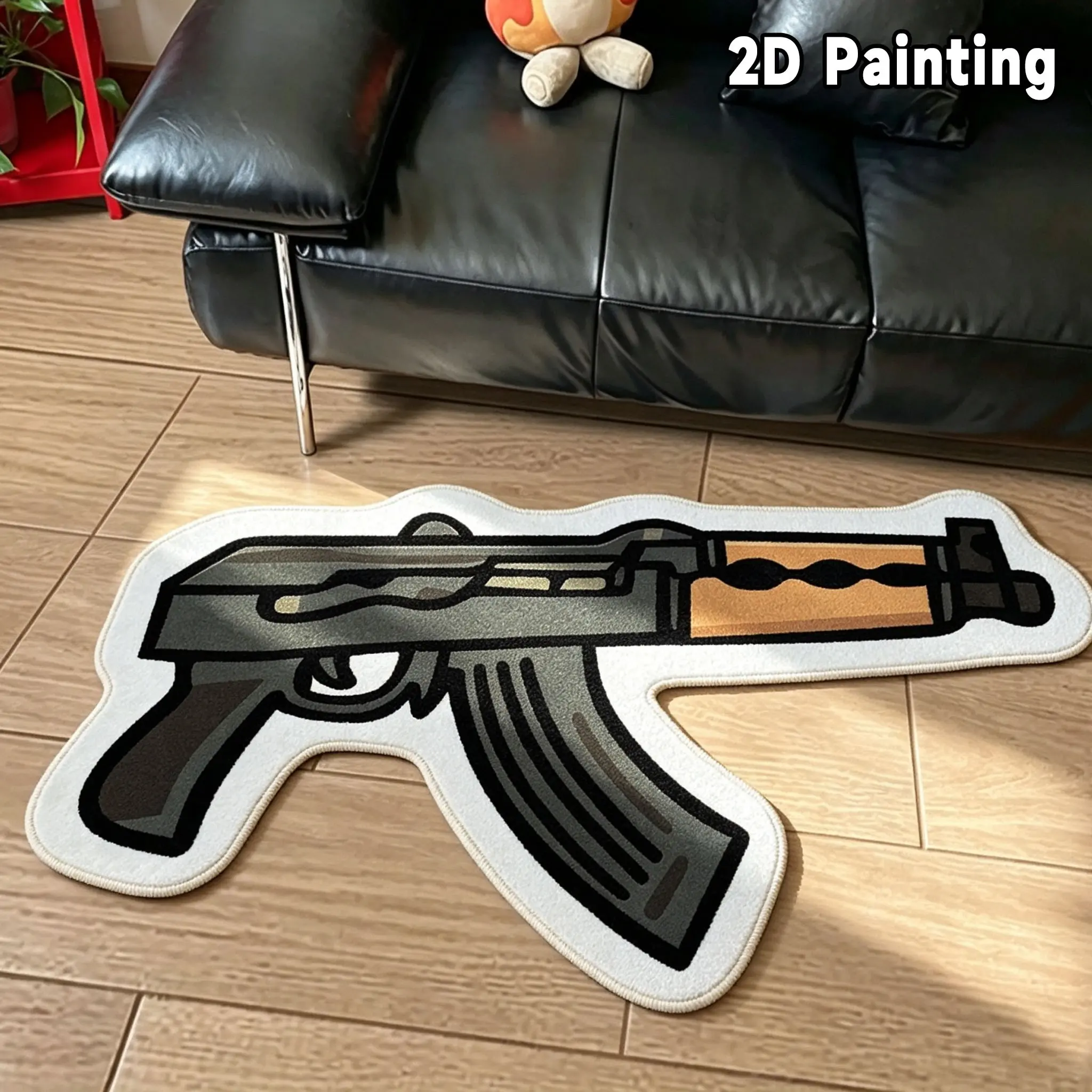 1pc Gun Pattern Plush Rug, Home Decorative Rug, Modern Design Carpet for Bedroom and Living Room, Durable Textile Mat, Cozy Home Decor Gift
