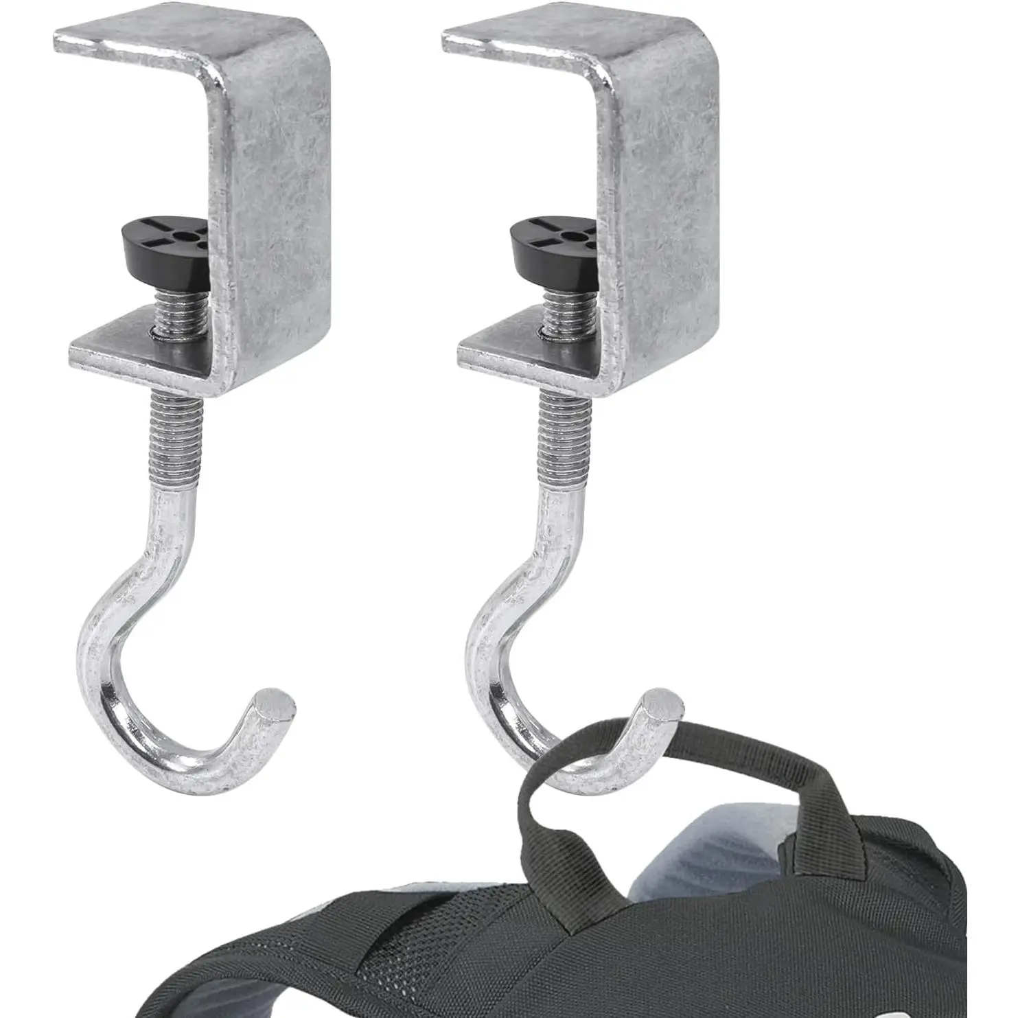 Desk Mount Hook and Schoolbag Holder Hook Clamp, Backpack Hanger Portable Desk Mount Headphones Holder for  Desk Clutter Table Desk Table  Storage (Silvery 2 count)