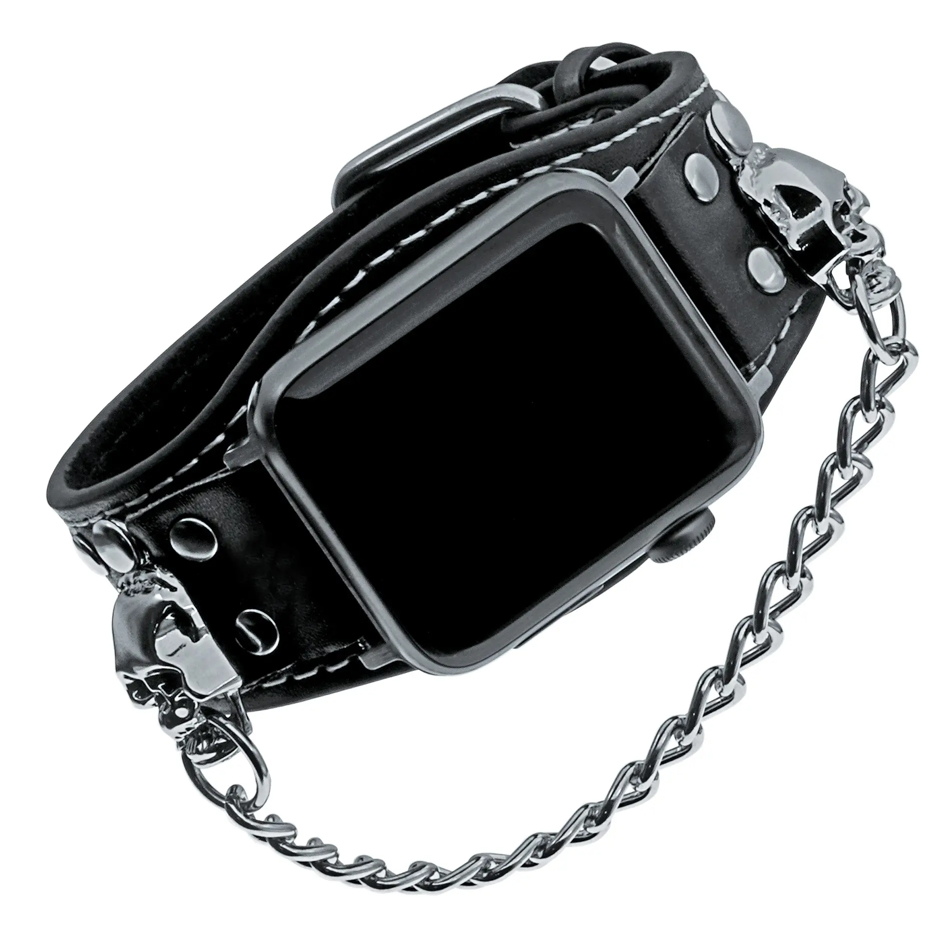 Fashion Punk Leather Skull Cuff Bracelet Compatible with Apple Watch Bands Ultra2/ultra Series 9/8/7/6/5/4/3/2/1/se/se2 Smartwatch Compatible Bands