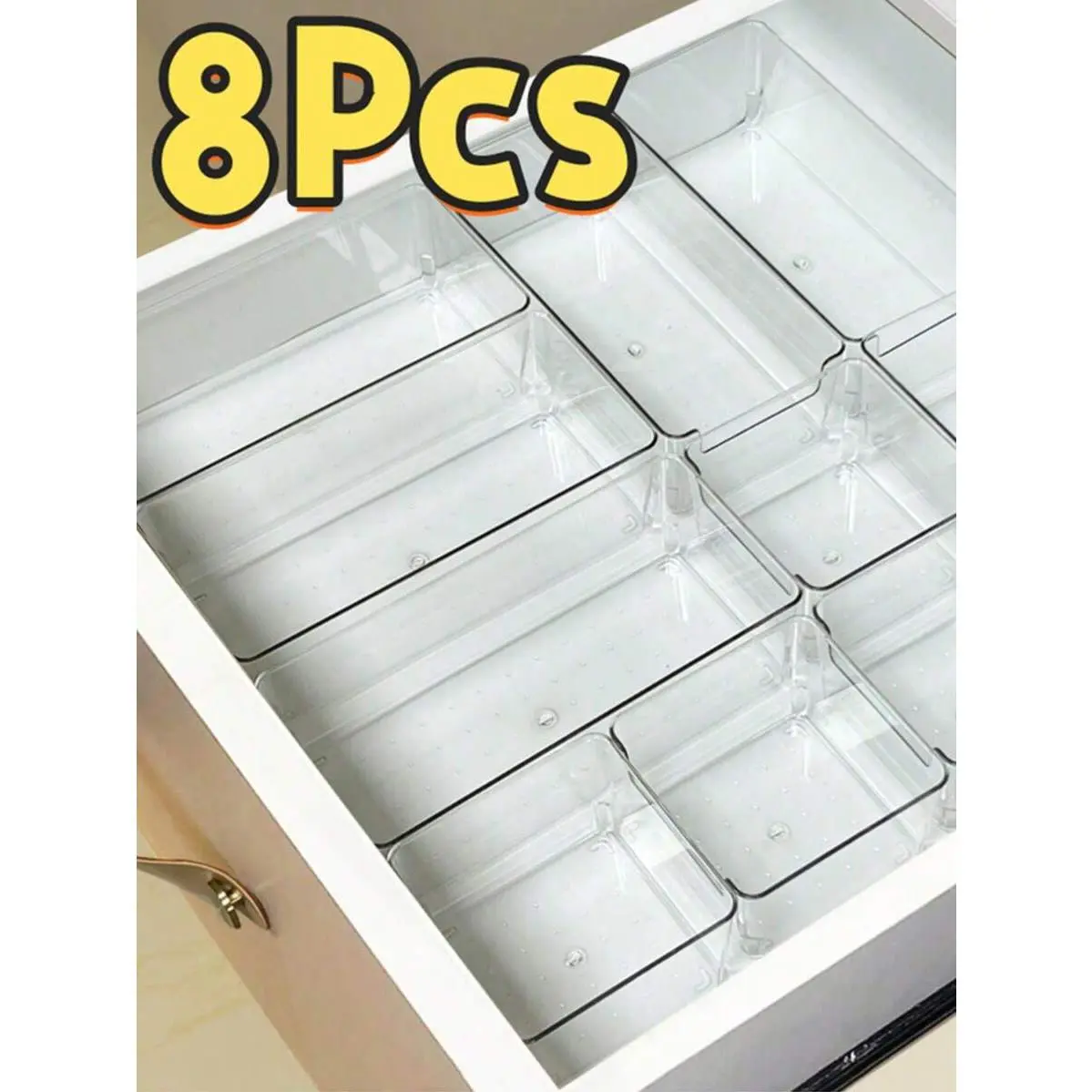 8pcs Acrylic Drawer Organizer Transparent Plastic Cosmetic Storage Box With Dividers Stackable For Bathroom Office Kitchen Bedroom Vanity Desktop Storage