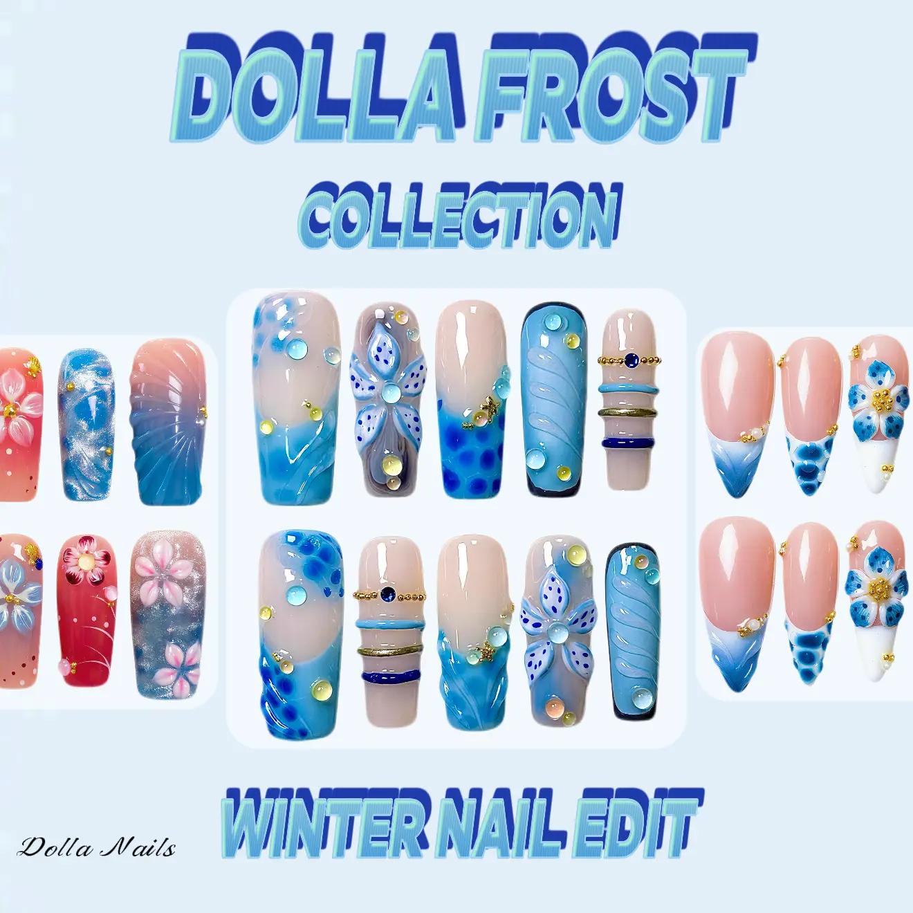 Dolla Nails 100% Handmade Press On Nails Set, Premium Salon Quality Reusable Fake Nails with Full Application Kit & Free Gifts, Elegant Nail Designs for Women Everyday Wear