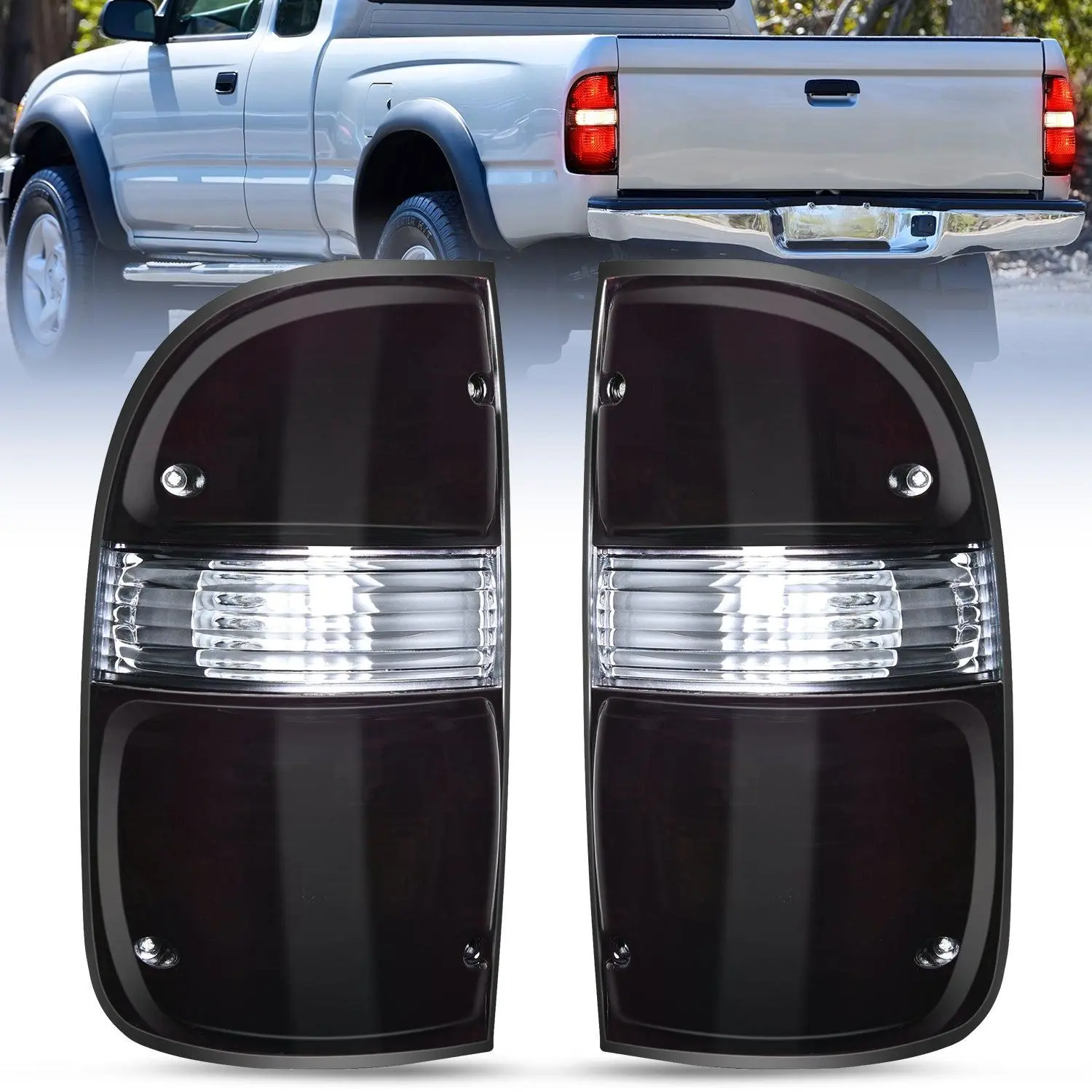 Nilight Taillight Assembly - Durable, Dust-Proof, Easy Install, UV Resistant - Driver & Passenger Side Rear Lamp Replacement for 2001-2004 Toyota Tacoma (Dark Red Housing)