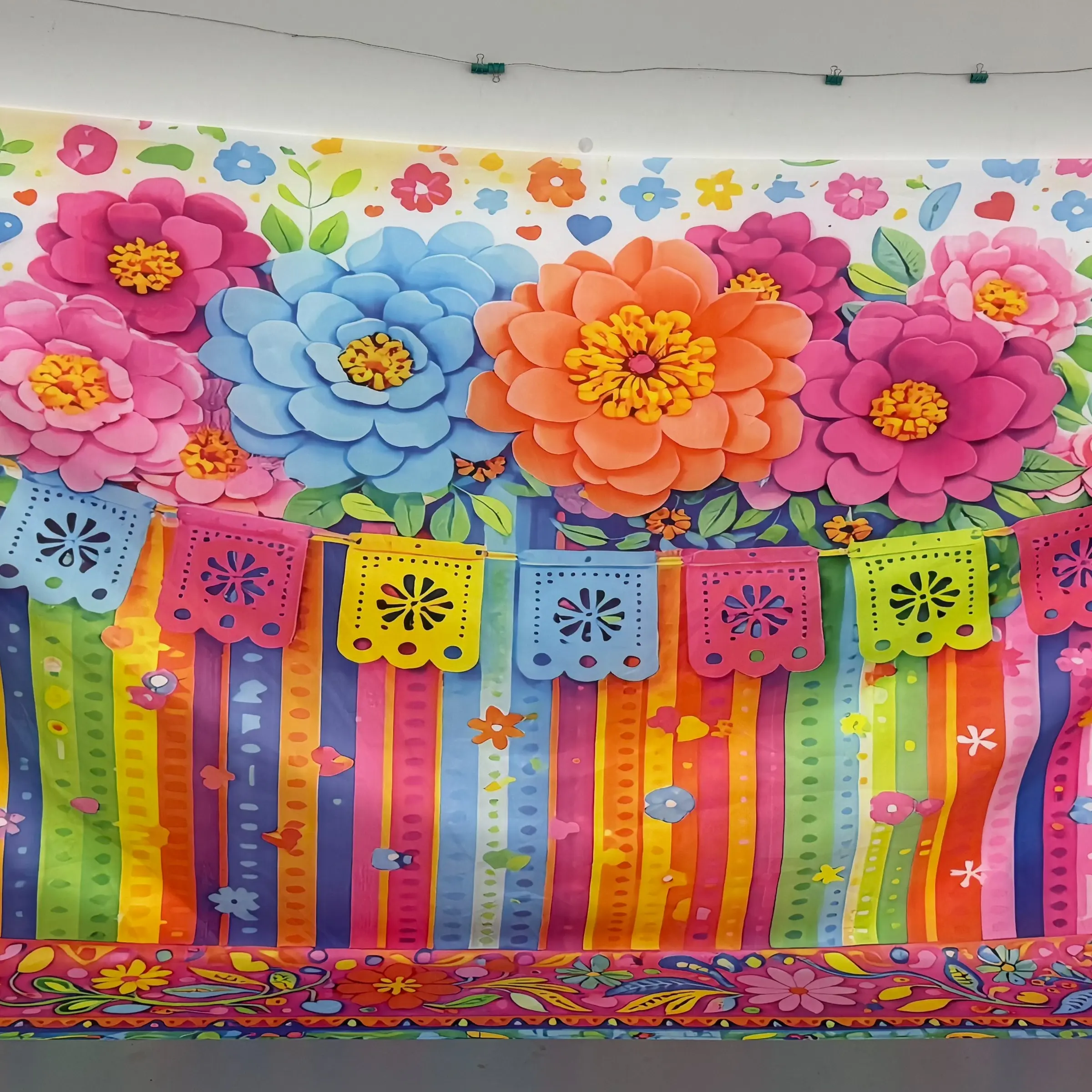 Mexican Style Colorful Floral Party Background Cloth, Decorative Banner, Party Decor, Party Decorations Banners, Polyester Material, Ideal for Birthdays, Weddings, Photography Studios