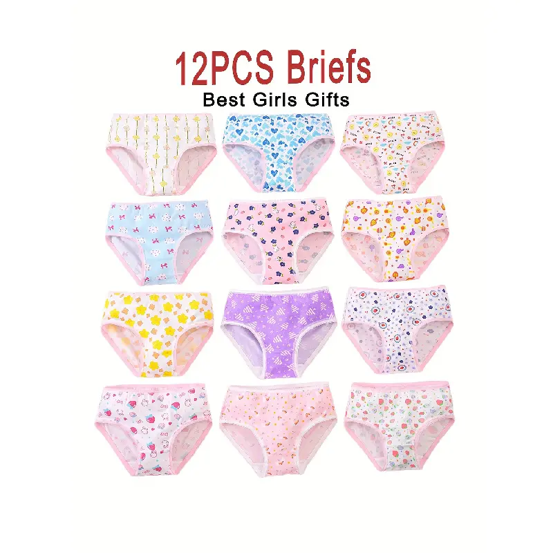 Girls' 12-Pack Toddler Panties, Ditsy Floral Mid Rise Briefs in a Medium Stretch Polyester Elastane Knit Fabric All-Season Wear