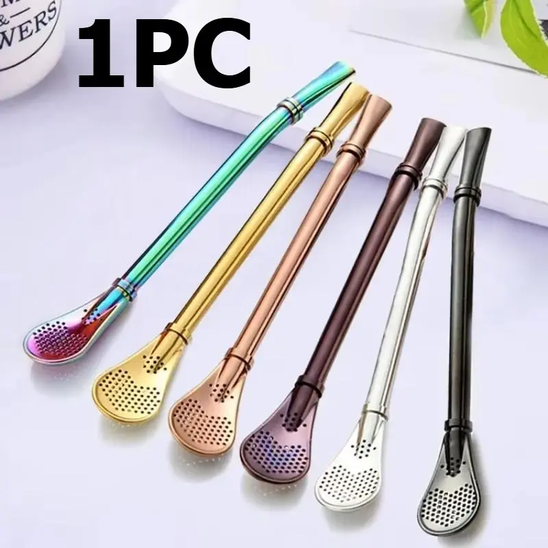 1pc Colorful 304 Stainless Steel Tea Drinking Straws Spoon Yerba Mate Tea Filter Reusable Bombilla Gourd Tea Tools Utensils Bar Accessories