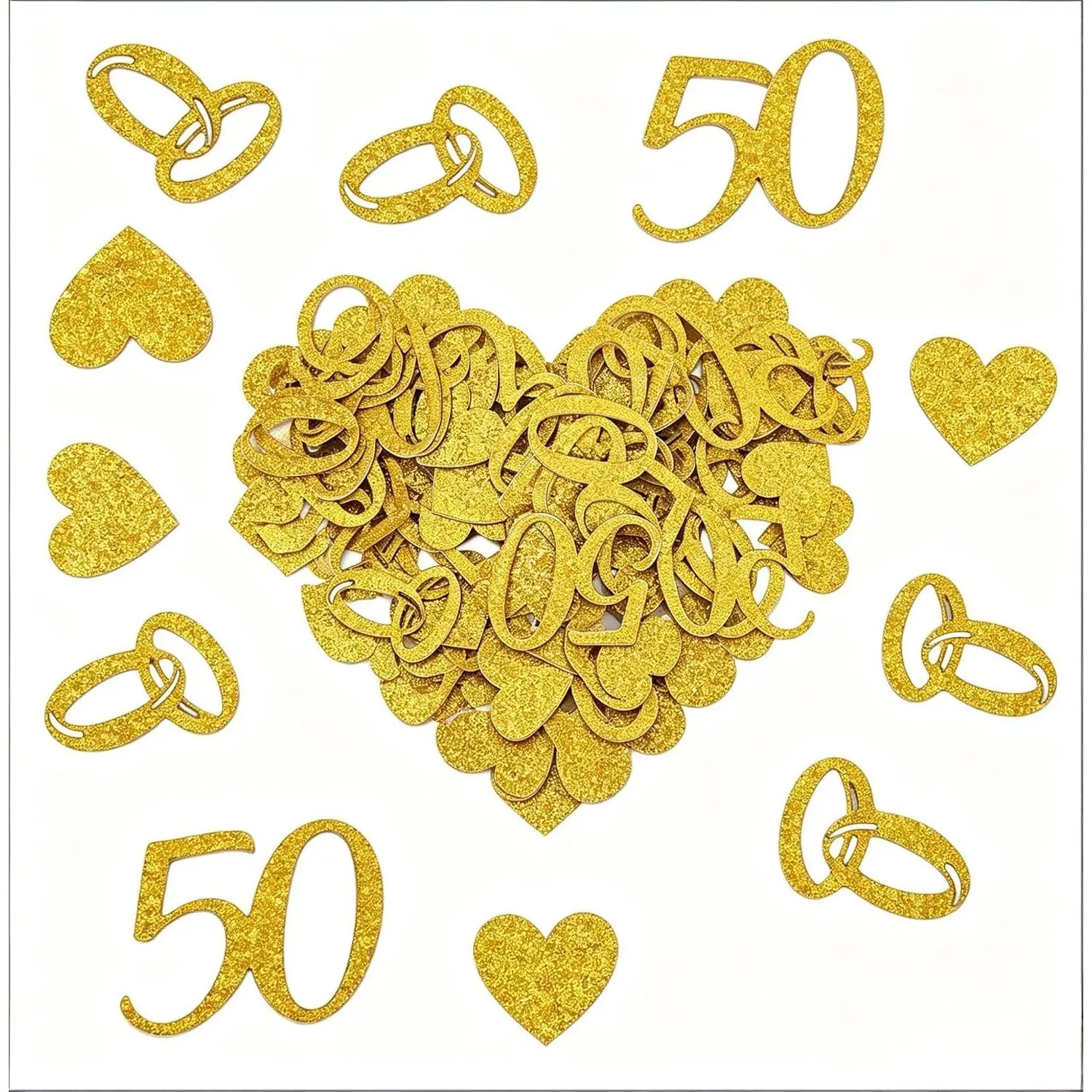 200 count 50th Wedding Anniversary Confetti,  Glitter Paper Confetti 50 Golden  Decorations Wedding Table Scatter for 50th Birthday Wedding Anniversary Party Supplies