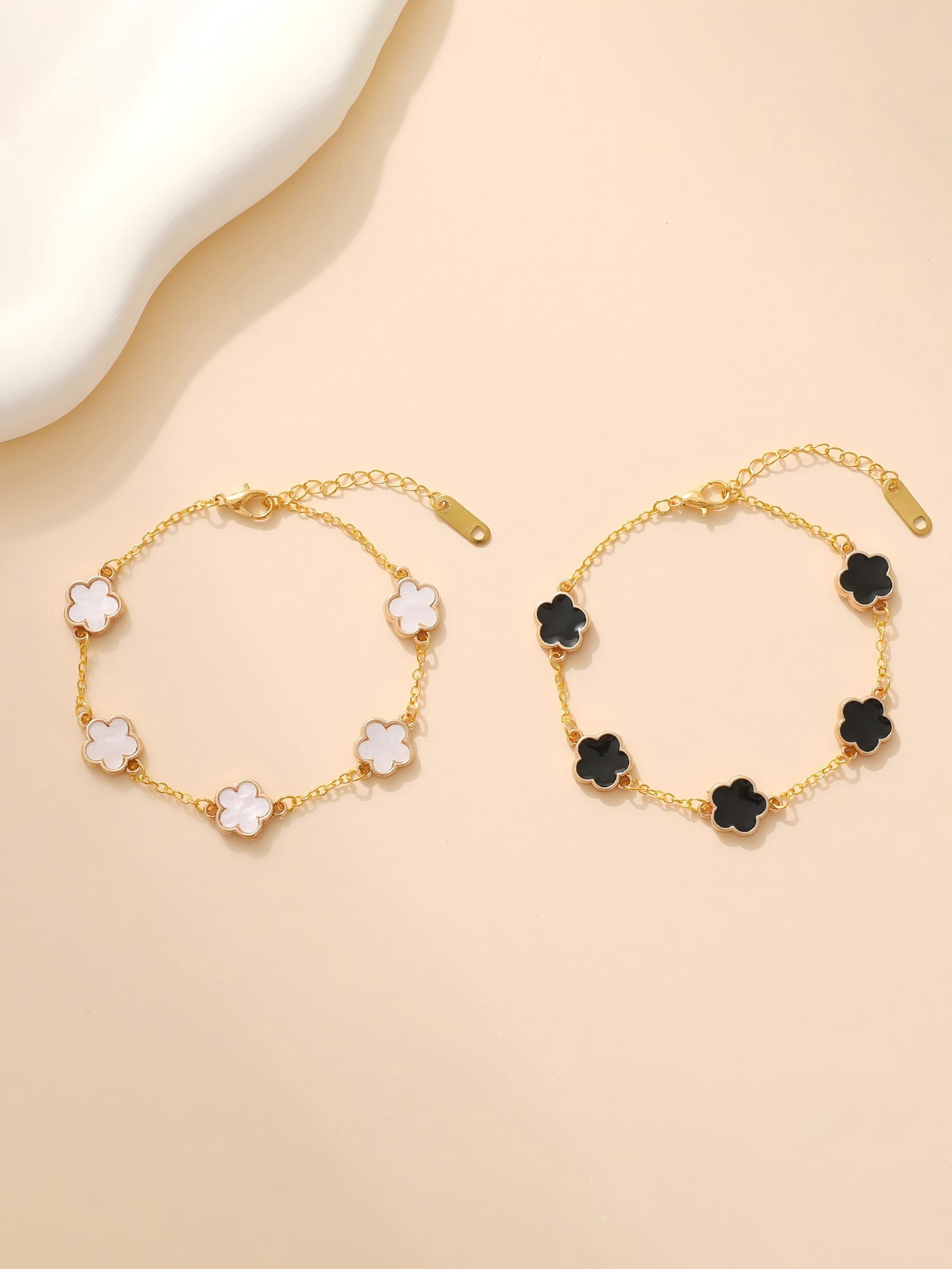 Cute Five Leaf Clover Design Charm Bracelet, Fashionable Jewelry for Women & Girls, Trendy All-match & Exquisite Jewelry for Birthday Gift