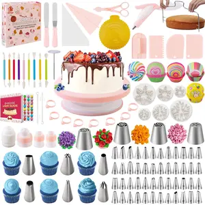 301pcs cake decorating tool kit piping tips icing nozzles pastry tools baking supplies frosting icing piping bags cake cookie cupcake dough scrapers straight curved spatula fondant molds