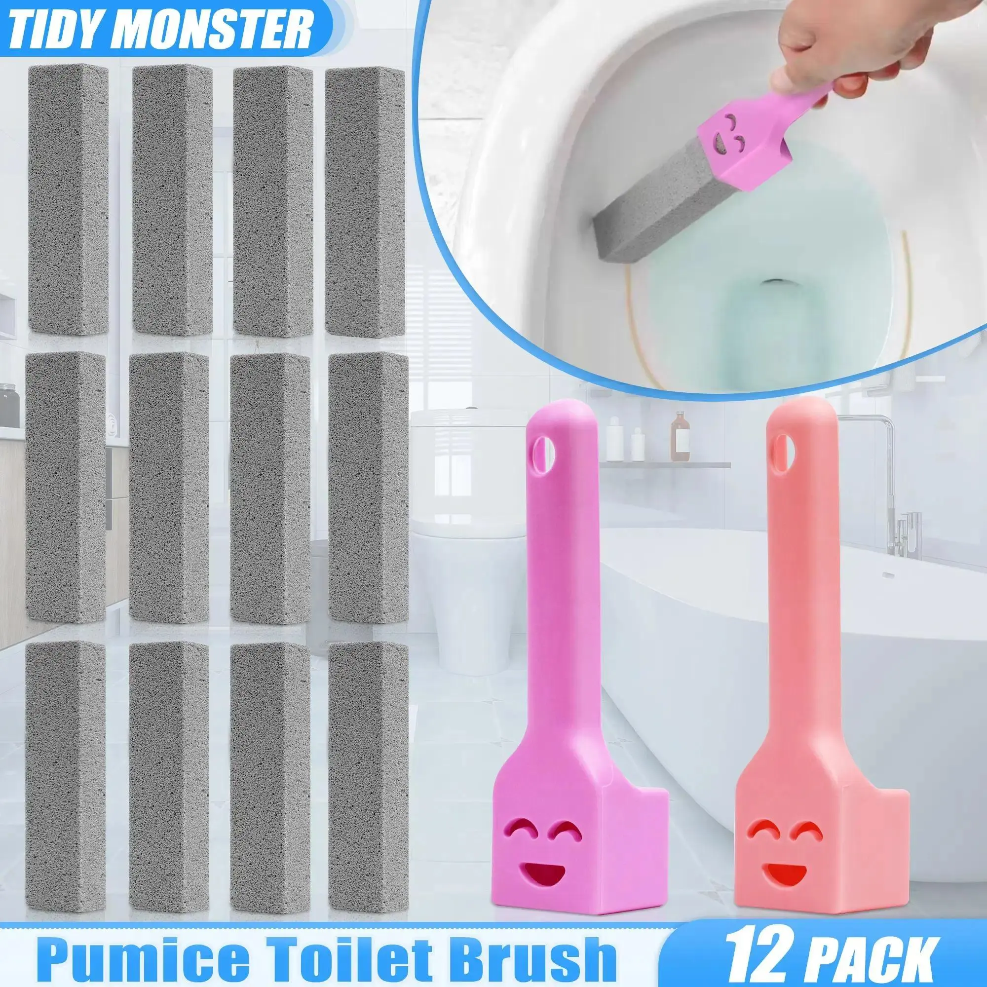 12 Pack Pumice Stone for Toilet Cleaning Extra Long Handle for Removing Bowl Ring Pool Bathroom Accessory Toilet Brush Limescale Stain Remover for Tile Bath-tub Toilet Scrubber Bathroom Toilet Tools