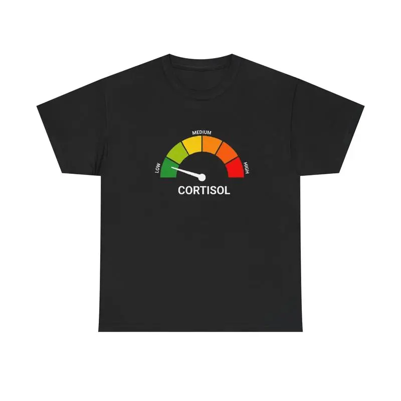 Men's Cotton Round Neck T-Shirt - Low Cortisol Level Gauge, Hormone Meter, Soft, Sports, Casual Days, Easy Style Top