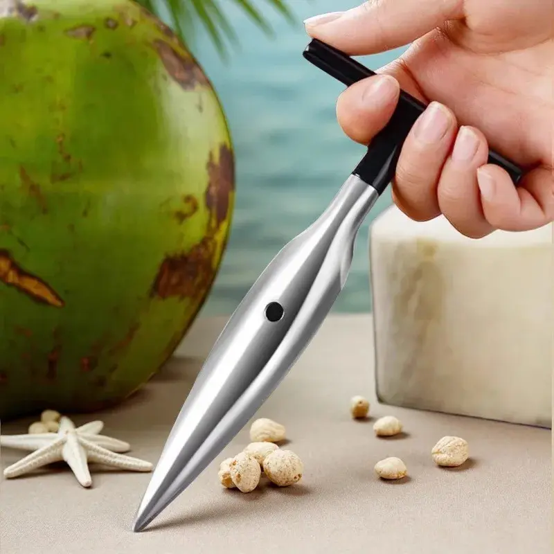 Portable 2 in 1 Stainless Steel Coconut Opener Tool, Manual Coconut Shell Driller & Meat Scraper, Kitchen Gadget, Kitchenware, Utensils, Beach Camping