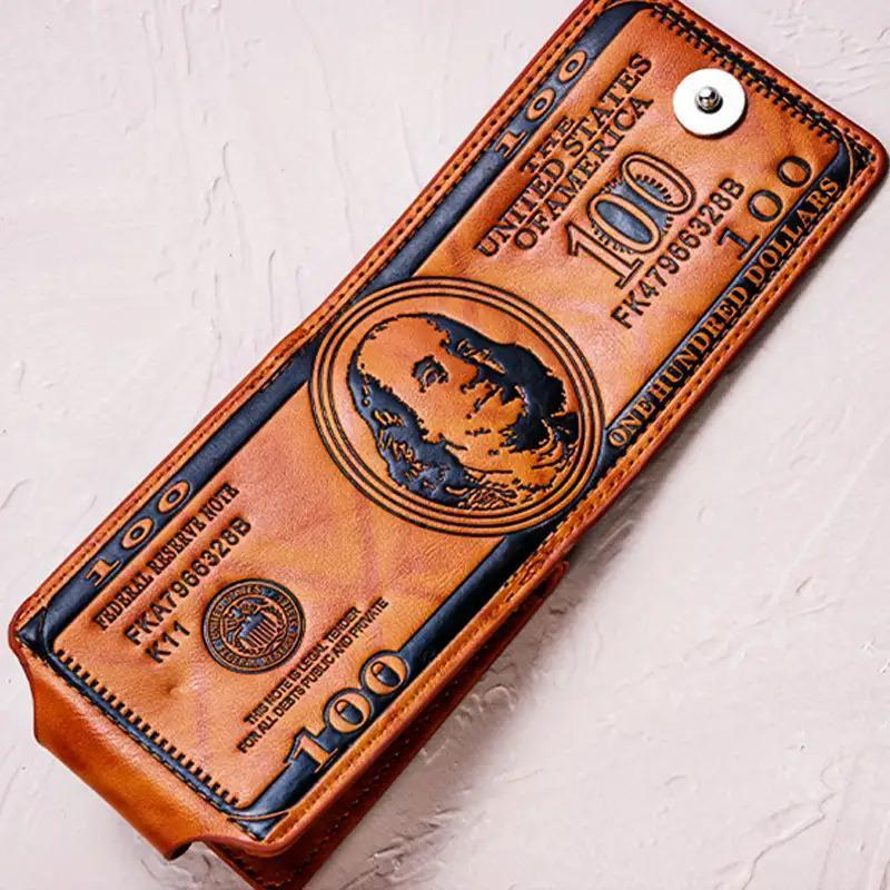 Retro Banknote Design Wallet, Unisex Slim Snap-Closure Coin Purse with Multiple Card Slots, Black & Brown Durable for Everyday Use