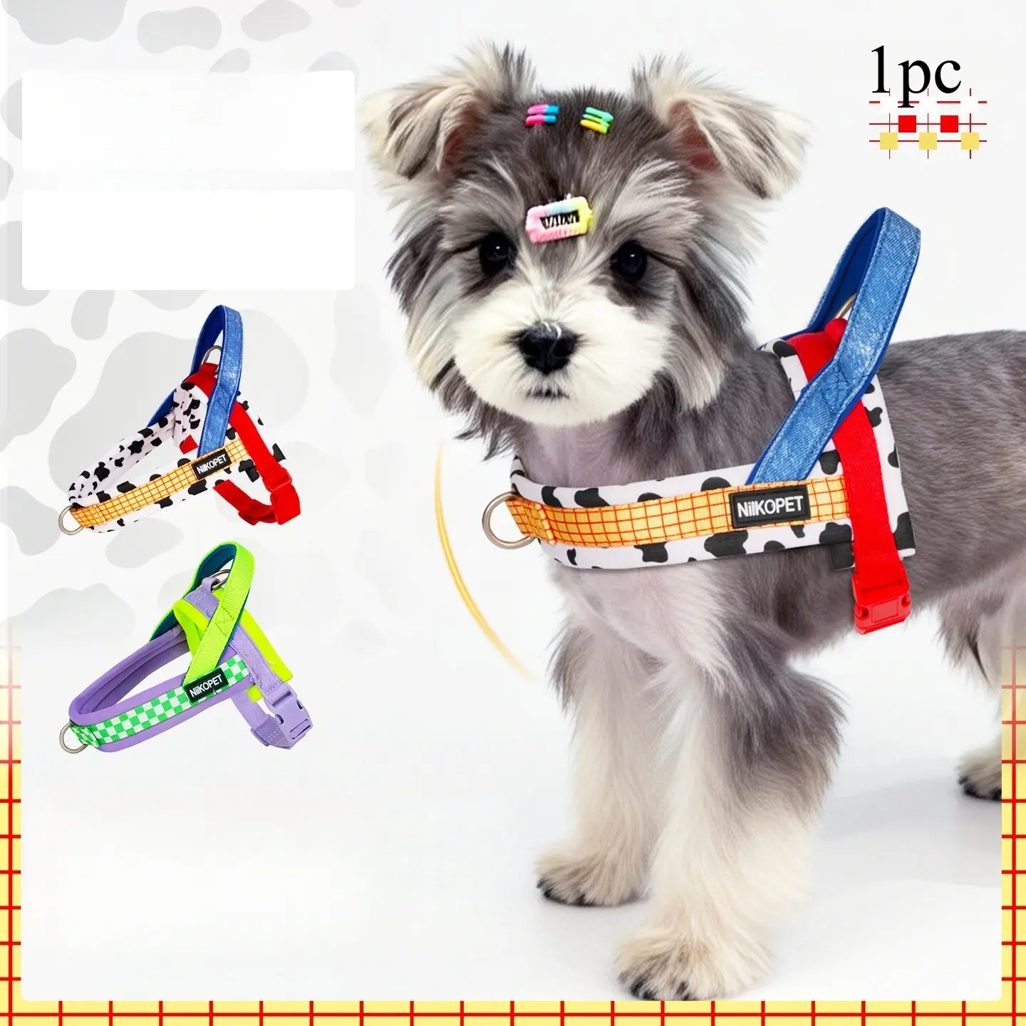 Shock-Absorbing Dog Vest Harness Puppy Harness for Small and Medium Dogs – Saddle-Style Harness with Heart Pattern, Machine-Washable Leash System, Comfortable Walking Vest, Adjustable to Fit Various Breeds