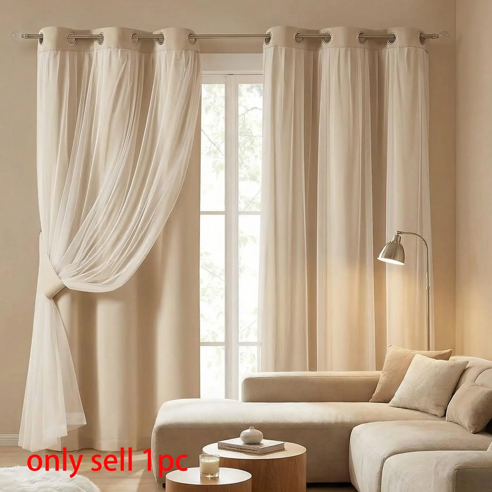 French Romantic Double-Layer Sheer and Blackout Curtain, Finished Window Drapes, Fashionable Grommet Curtains for Living Room, Home Decorative Curtain