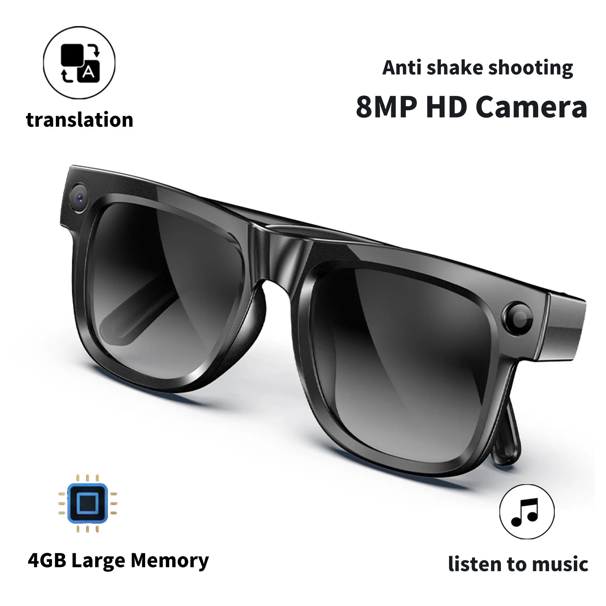2026 Ai Smart Glasses, 100+ Languages Translation, 800w Camera, 4GB Memory, Music Player, smart sunglasses with camera, Business Sunglasses for Men