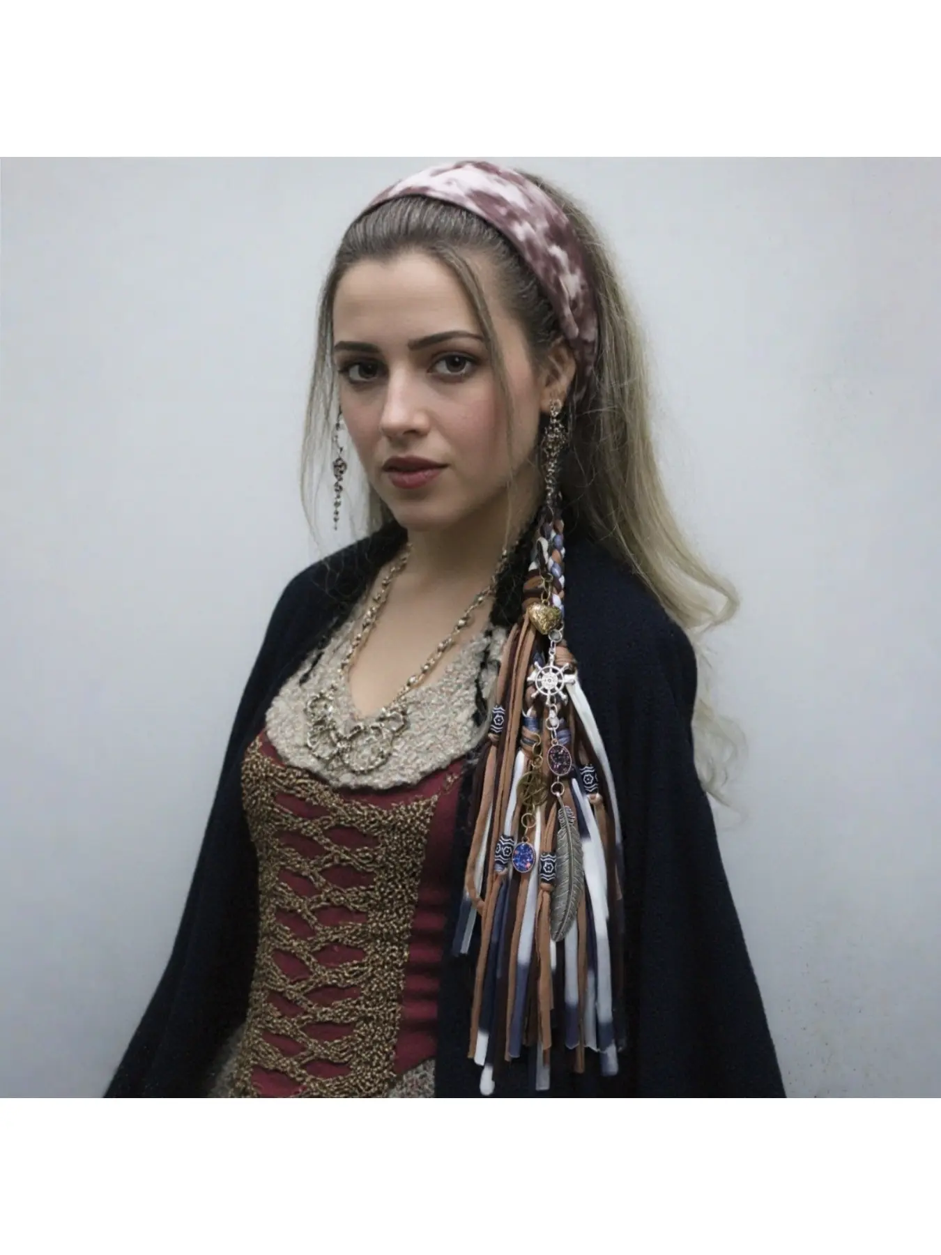 Handmade Bohemian colorful dreadlock headband with tassel pendant for women's music festival hair tie, hip-hop hair accessory
