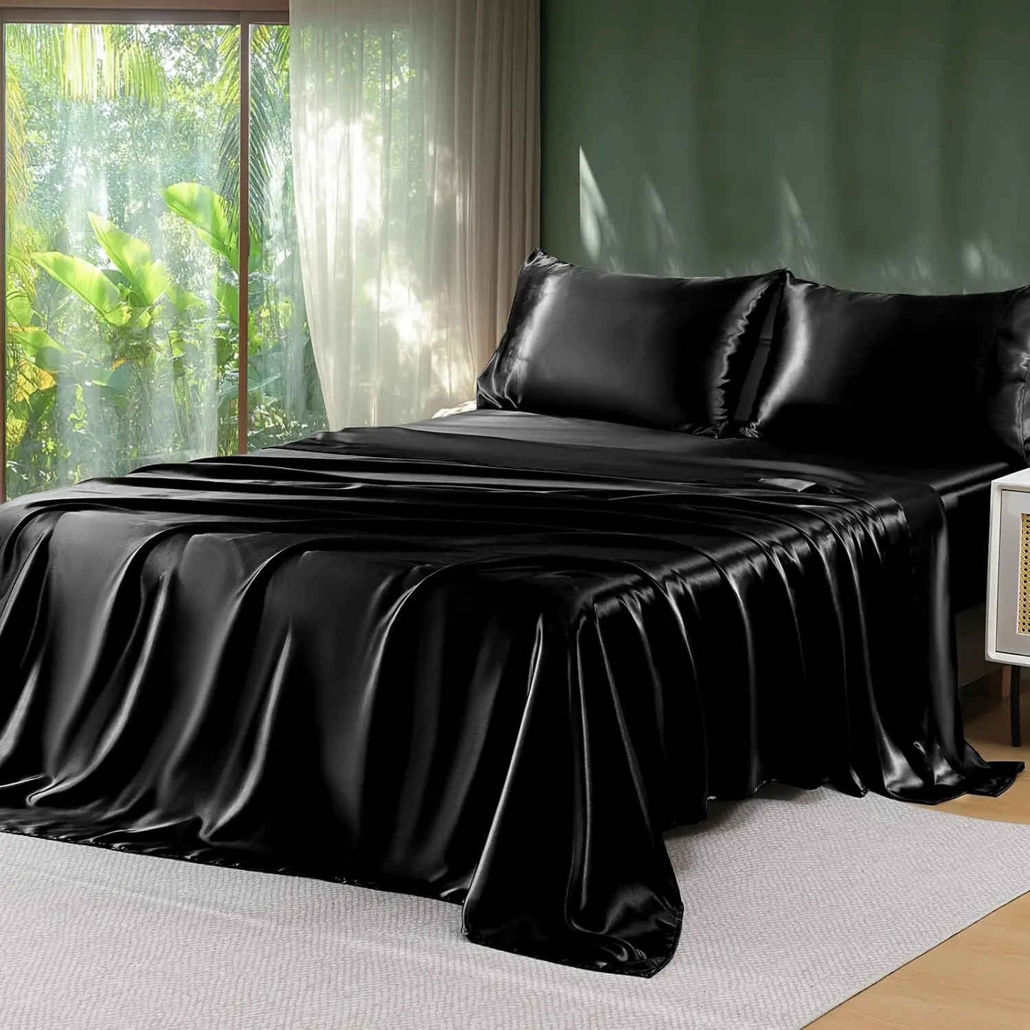 Full Size Silky Soft Microfiber Sheets Set - 4-Piece Luxurious Beddings, Silk-Like Silky Sheets, Wrinkle Resistant, Pilling Resistant, 14-in Deep Pocket Reinforced Elastic, OEKO-TEX Certified, Breathable, Machine Washable (Avoid Bleach), Fits Full Beds