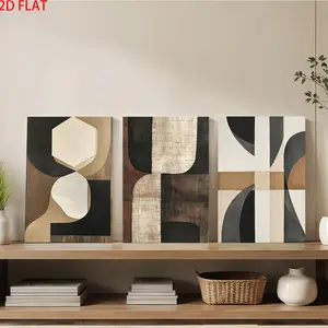 2D canvas wall art set of 3 pieces with wooden frame – three neutral-toned geometric abstract paintings. Perfect for wall decoration in living rooms, offices, cafes, and other spaces – an ideal gift for family and friends on Father's Day, Mother's Day, Th