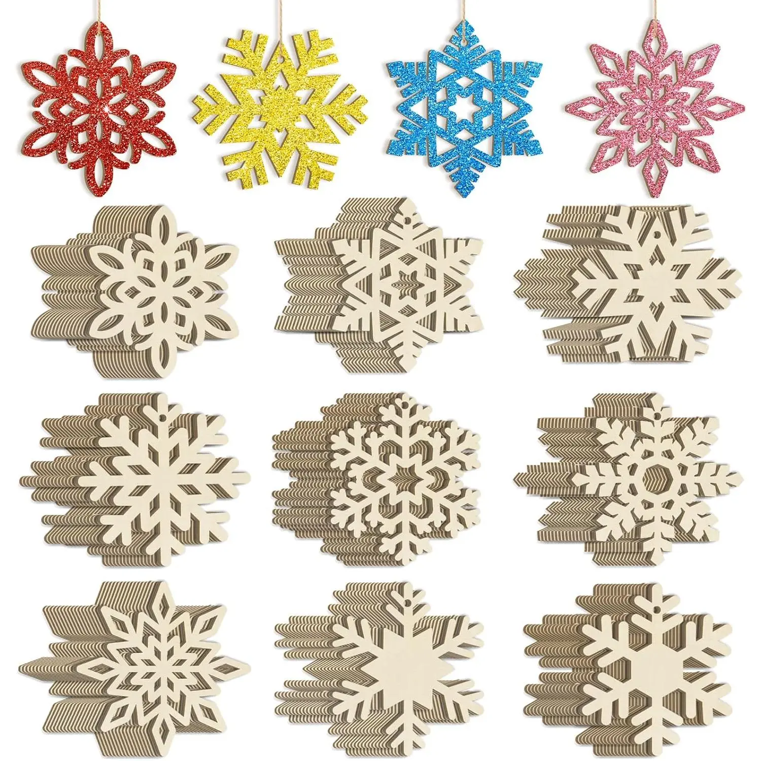 36 count Hollow Wooden Snowflake Ornaments for  Christmas Tree Decorations 9 Styles, Unfinished  Snowflakes for Crafts DIY Blank Cutouts Ornament Winter  Year  Decorations