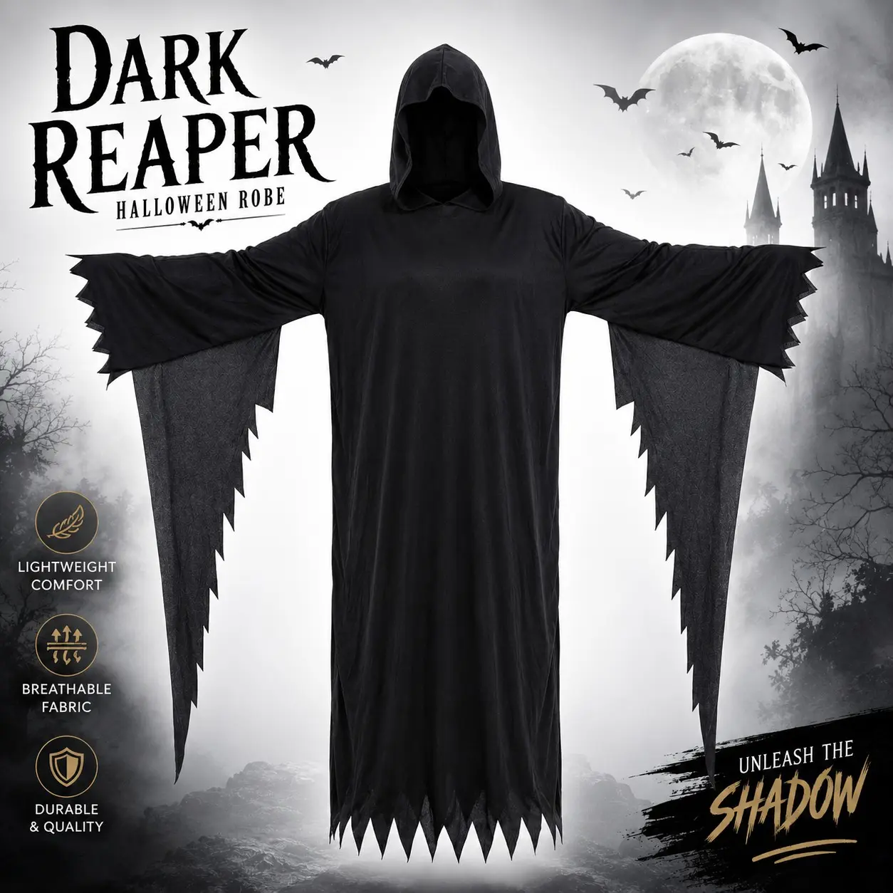 Halloween Costume Set, Scary Ghost Face Cape, Robe, Hooded Horror, Adult Male/female Halloween Party Role Play, Haunted House Staff