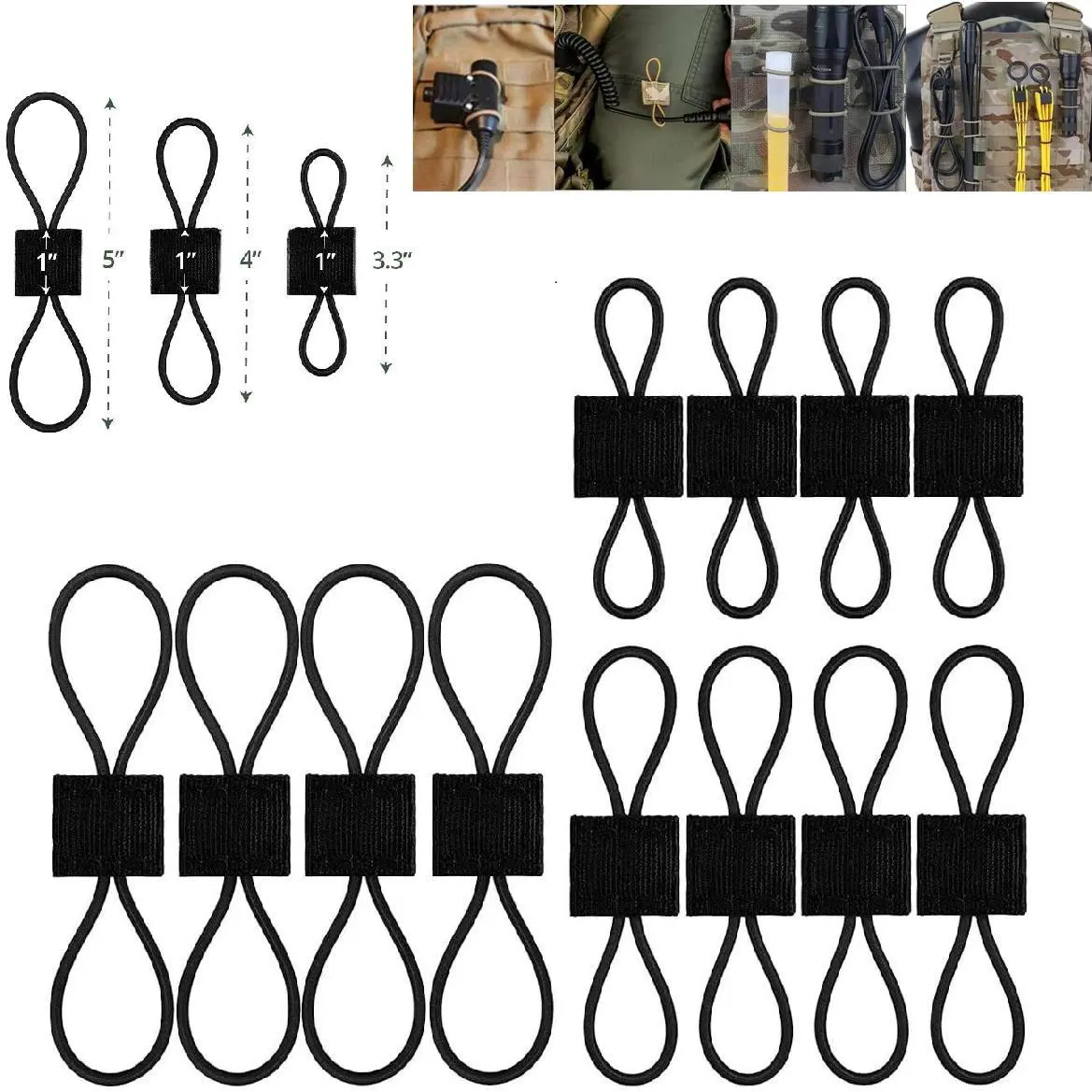 MOLLE accessories for multi-purpose backpacks and vests with elastic webbing straps, EDC tool securing equipment (3 sizes)