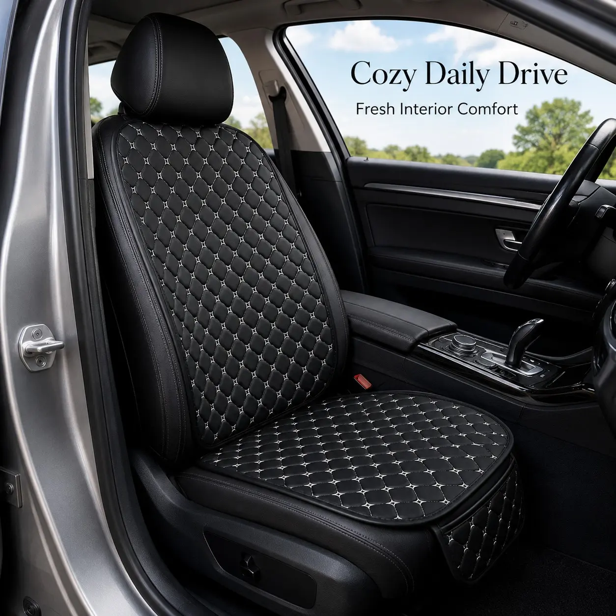 2-Pack PU Leather Car Seat Cushion, Diamond Quilted, Front Seat Pad with Back Cushion, Car Seat Cushions For Driving, for Sedan Suv Truck