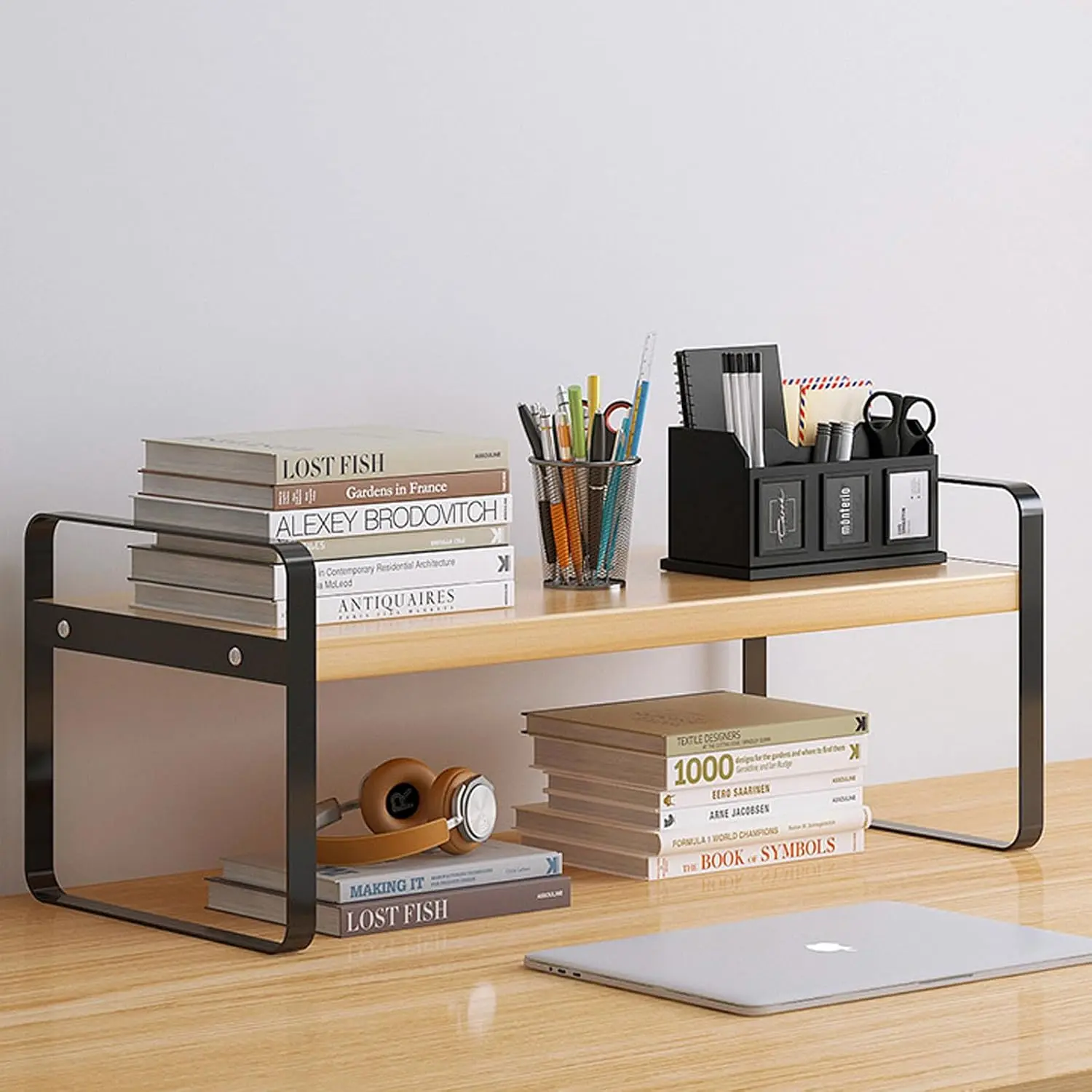 Desk Shelf Organizer, 1-Tier Desktop Bookshelf, Black &  | Cute Minimalist Style, Modular Desktop Storage, Space-Saving Organization, Ideal for Office & Dorm