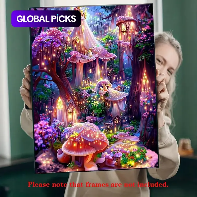 5D DIY Full Drill Round Diamond Painting Kit, Dreamy Mushroom Fairy Forest Landscape Pattern, Home Wall Decor, Halloween & Christmas Gift #GLOBAL PICKS
