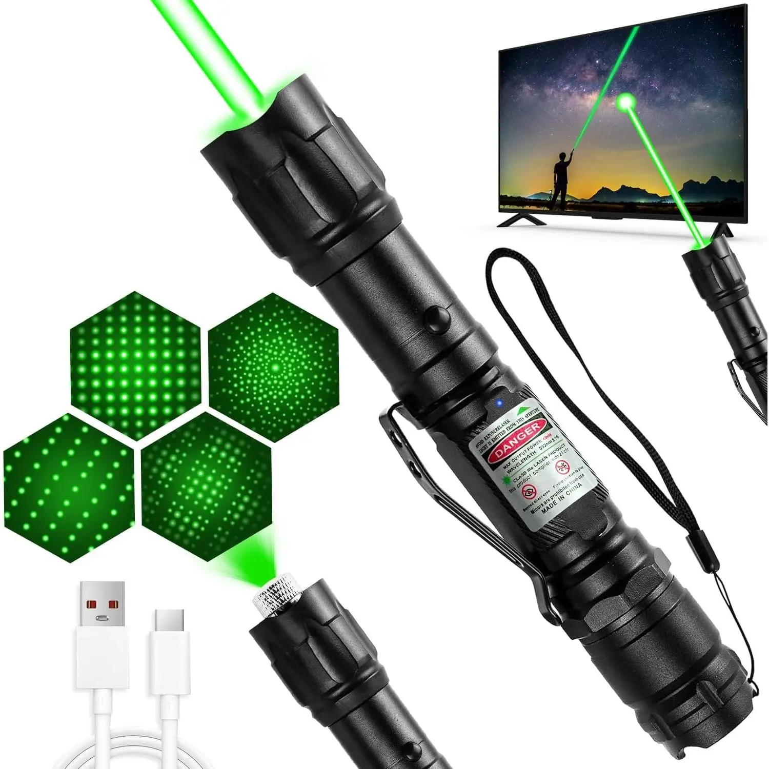 Rechargeable High Power Green Laser Pointer Long Range Beam Light for TV LED LCD Screens Tactical Flashlights Presentation Office Outdoors AstronomyGift
