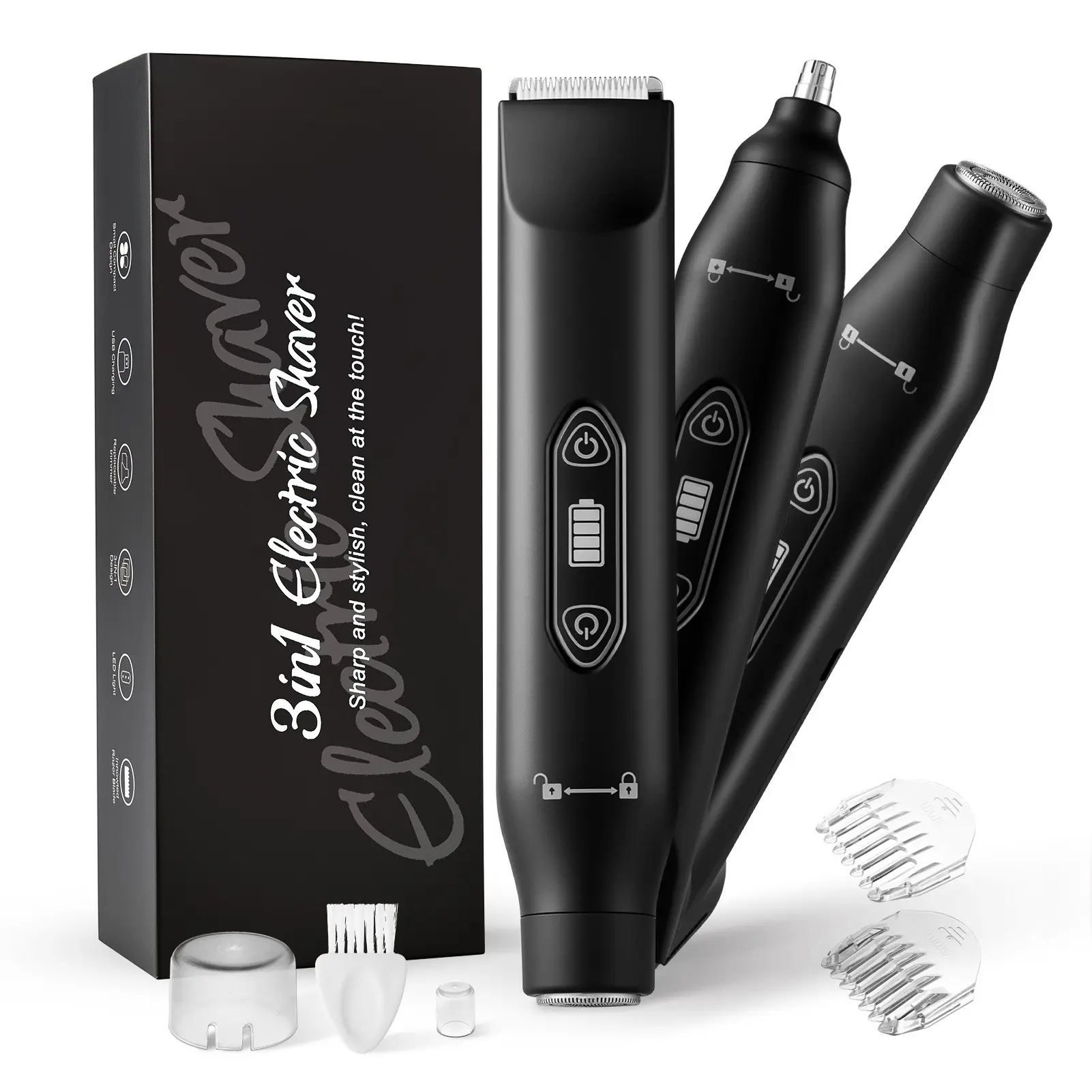 Electric shaver, 3-in-1 hair clipper, nose hair trimmer, hair removal device for men and women, intimate area shaver