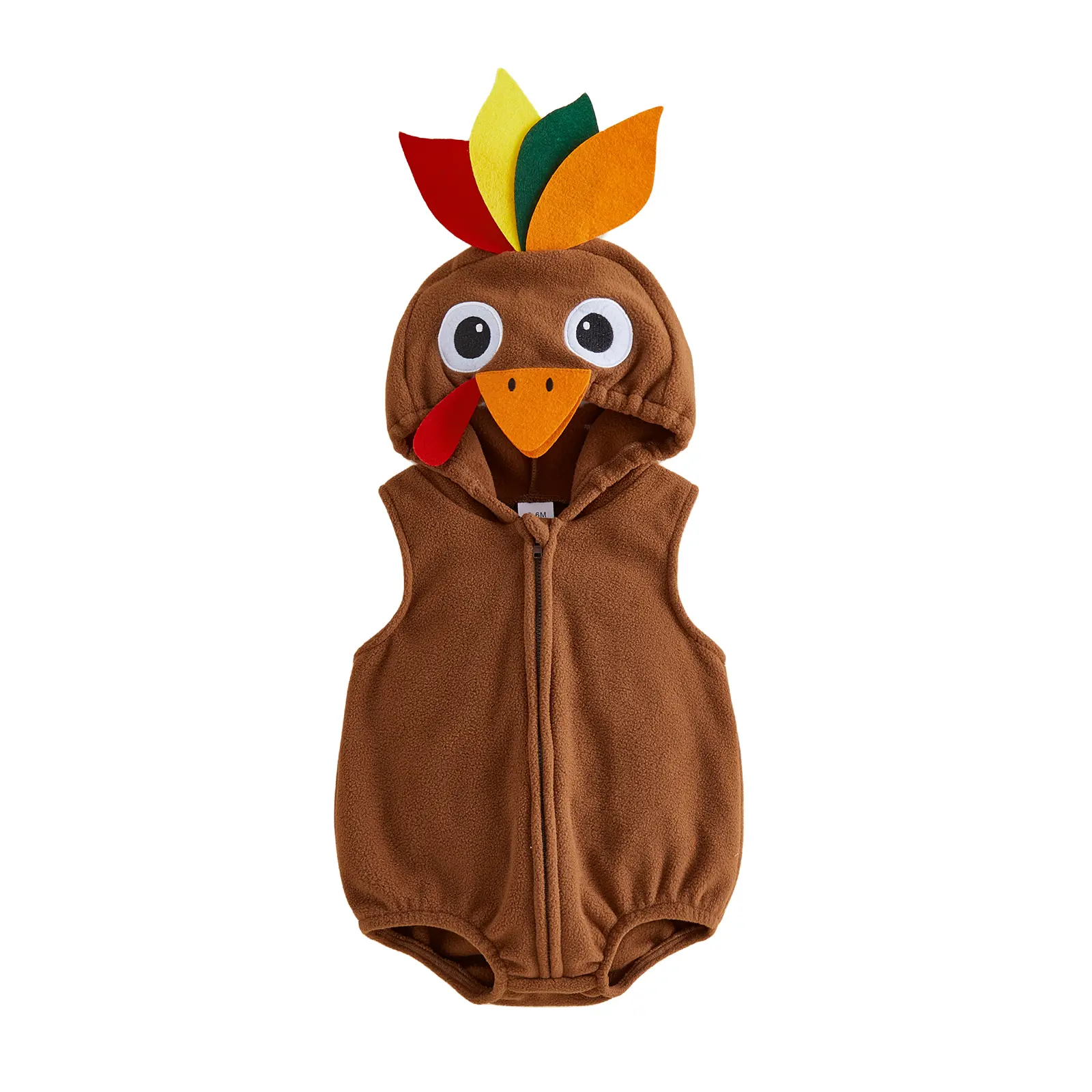 REDWOON Infant Baby Boys Girls Thanksgiving Turkey Costume Hooded Fleece Sleeveless Bodysuit Zipper Front Animal Cosplay Jumpsuit