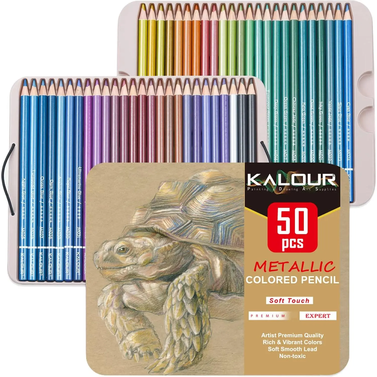 50 count Metallic Colored Pencils for Adult Coloring,Soft Core with  Color,Ideal for Drawing Blending Sketching Shading,Coloring Pencils for Adults Beginners
