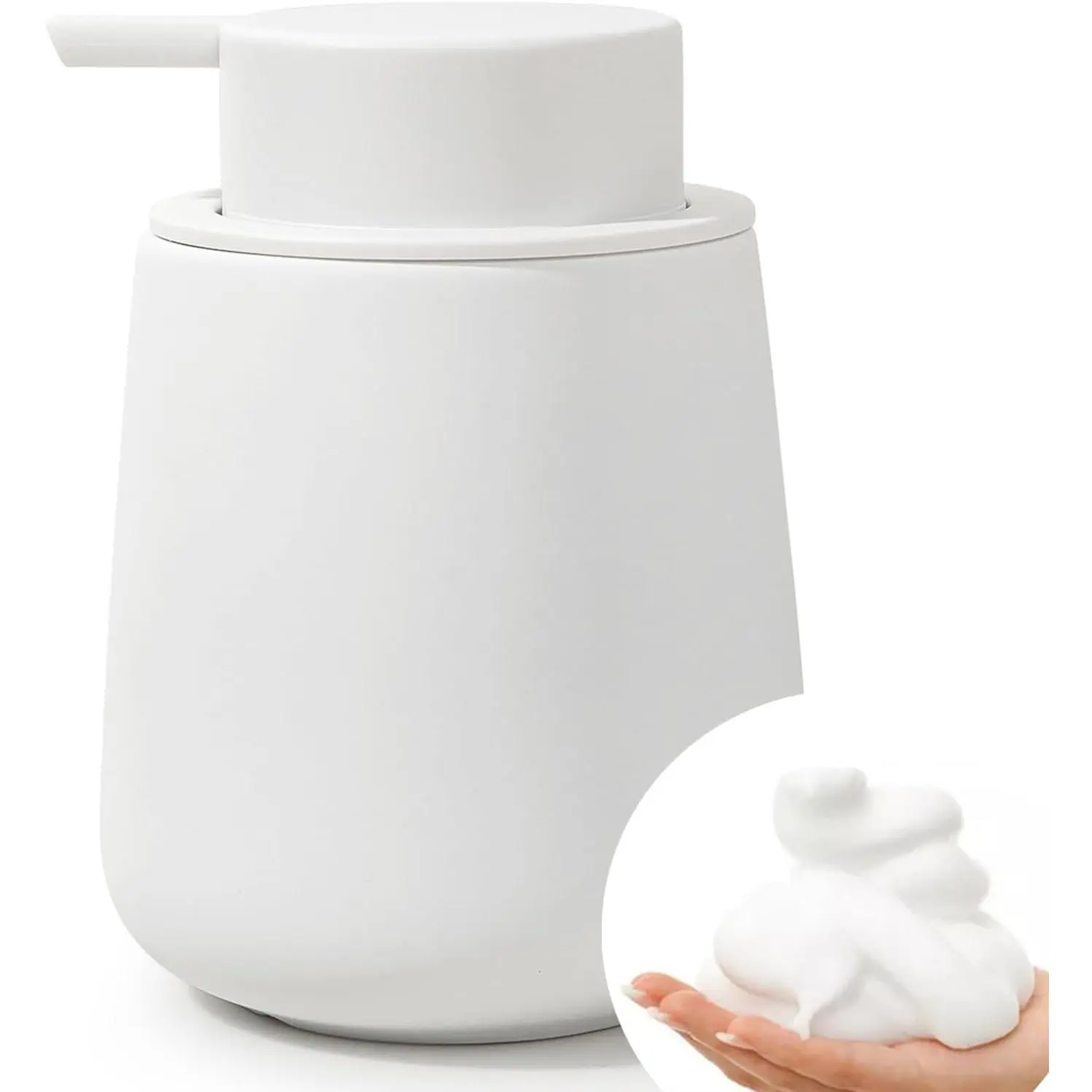 12Oz Ceramic Foam Soap Dispenser for Bathroom Kitchen Counter | Premium countertop foam pump creates delicate dense foam, stable desktop placement, Rubber Paint White