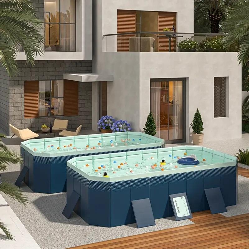 Rectangular Above Ground Pool 6.9x4.5ft| No Inflation Needed Heavy Duty PVC Family Pool| Quick Setup & Drain Backyard Swimming Pool (2.1m x 1.37m) outdoor swimming pool Foldable Multipurpose Outdoor Pool