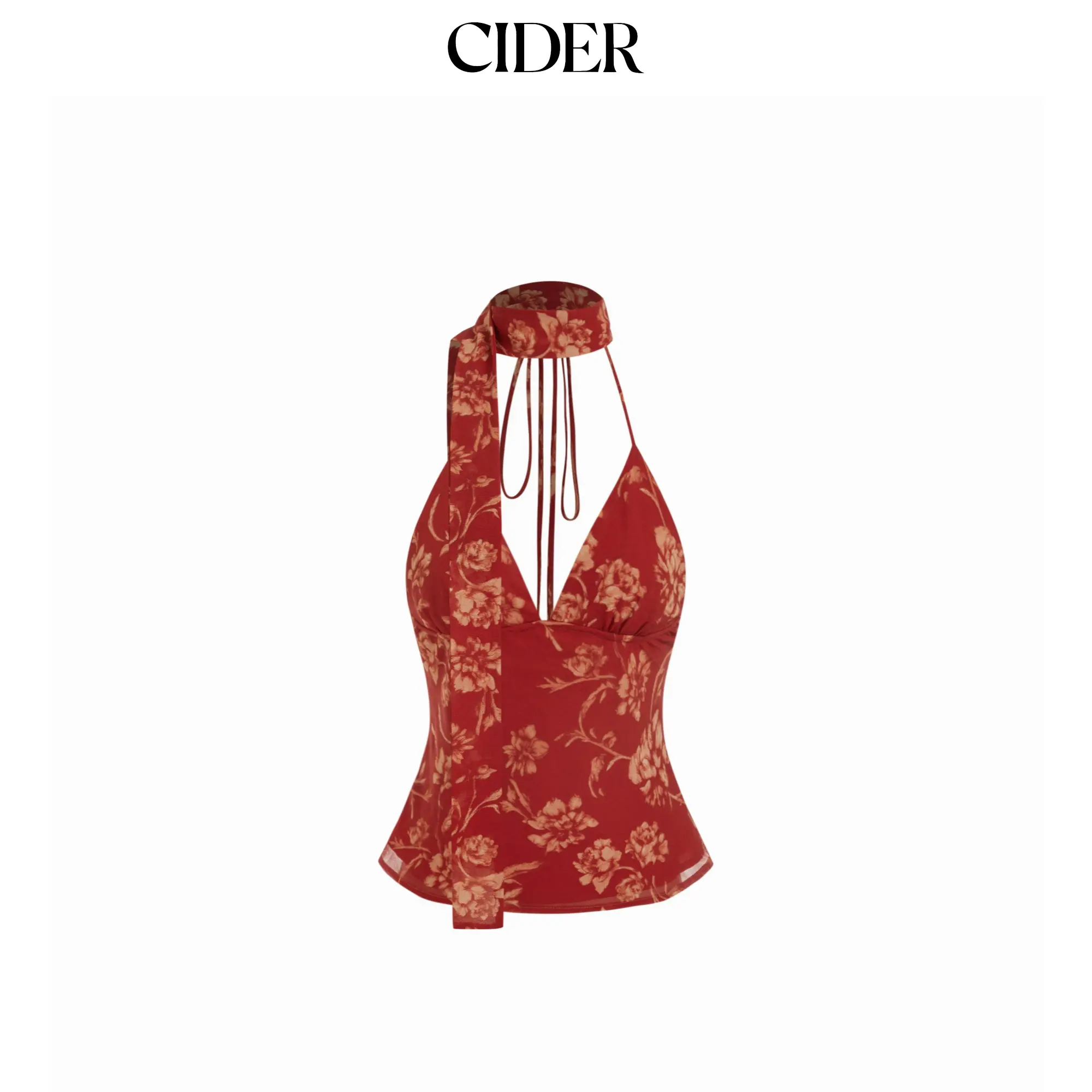 Cider Chiffon Floral V-Neck Backless Crop Cami Blouse With Scarf