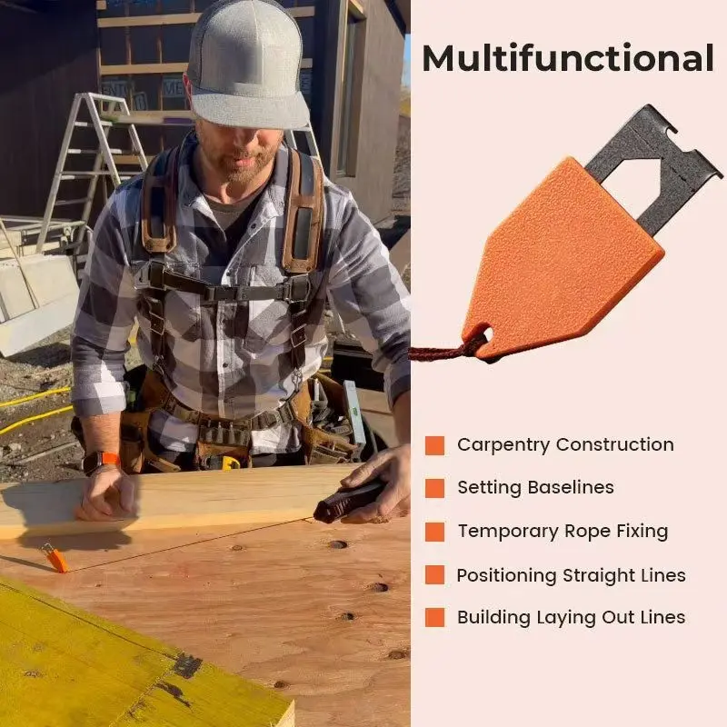 Multifunctional Rope Anchor Hook, One-Hand Operated Chalk Line Fixer, No Nail Needed, Carpenter Construction Marking Tool, Temporary Rope Fixing