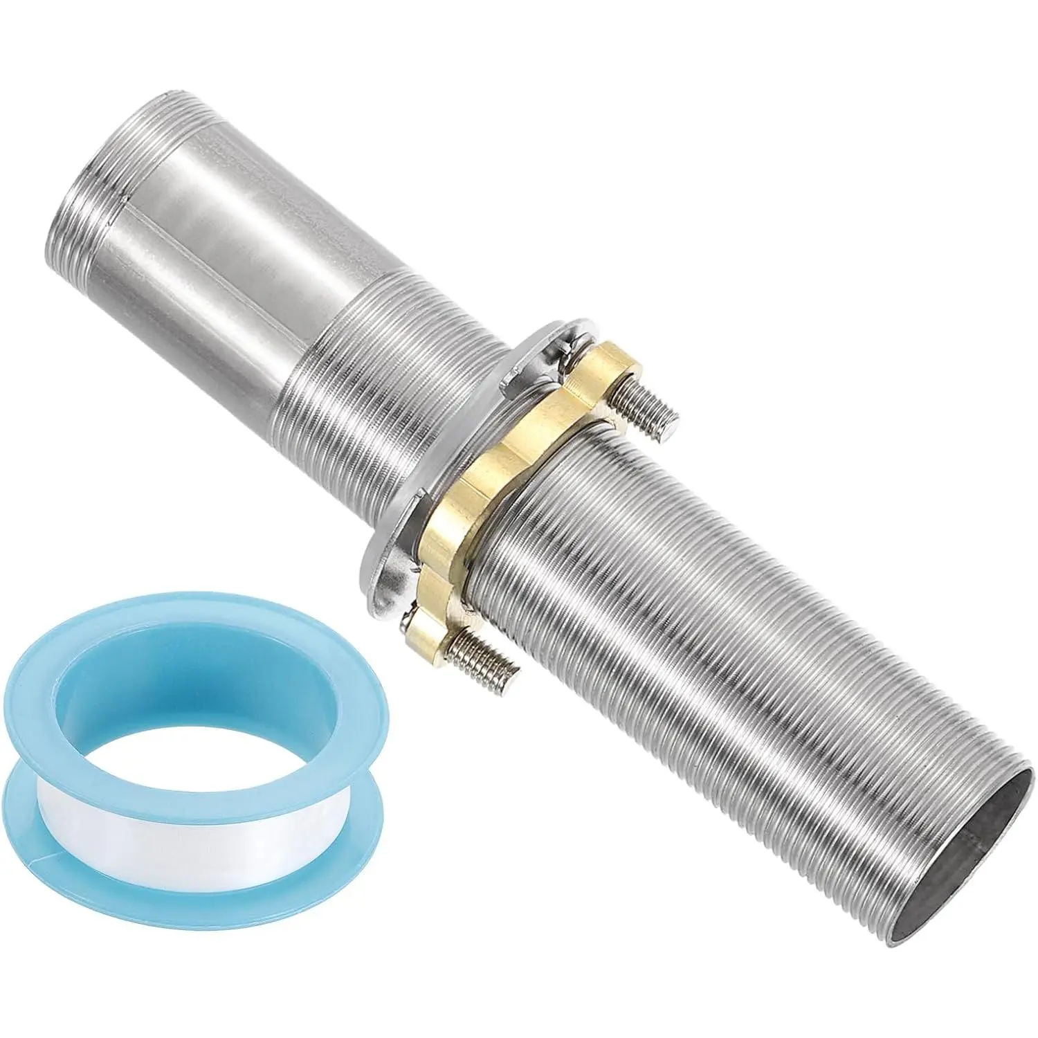 6"x 1.25" Faucet Mount Extension Shank Stainless Steel Pipe Faucet Extension Nipple Locknut Kit, Threaded Lengthen Fixed High Foot Fittings with Nut and Gasket for Basin