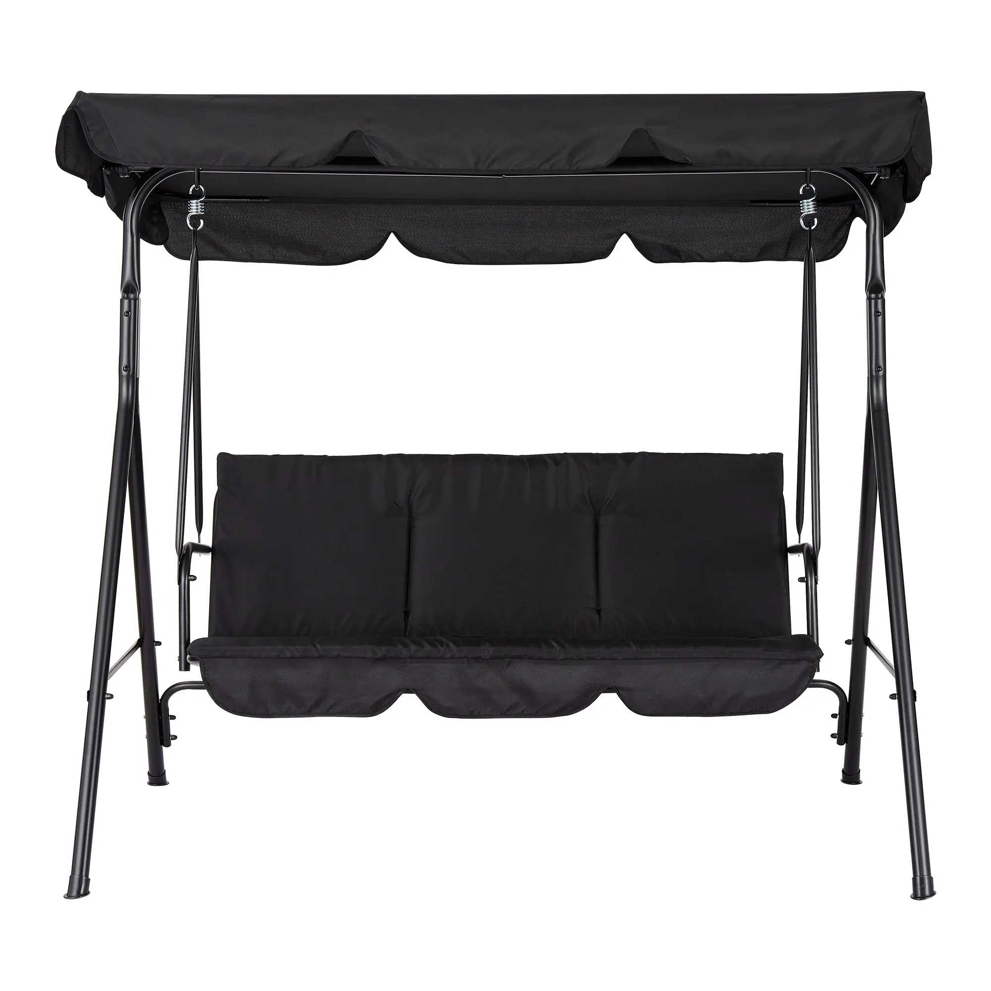 Black 3-Seat Patio Swing Bench, Outdoor Hanging Swing Chair with Adjustable Canopy & Armrests, Breathable Textilene Fabric for Garden, Poolside and Backyard