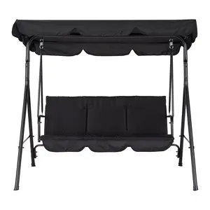 Black 3-Seat Patio Swing Bench, Outdoor Hanging Swing Chair with Adjustable Canopy & Armrests, Breathable Textilene Fabric for Garden, Poolside and Backyard