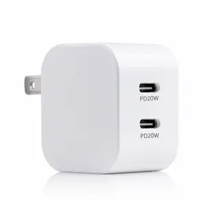 20w Dual Port USB-C Wall Charger, Compact Foldable PD Adapter for iPhone 15/14/13, Fast Charging, 2 Devices, Travel-Friendly, Ul-Listed Safety