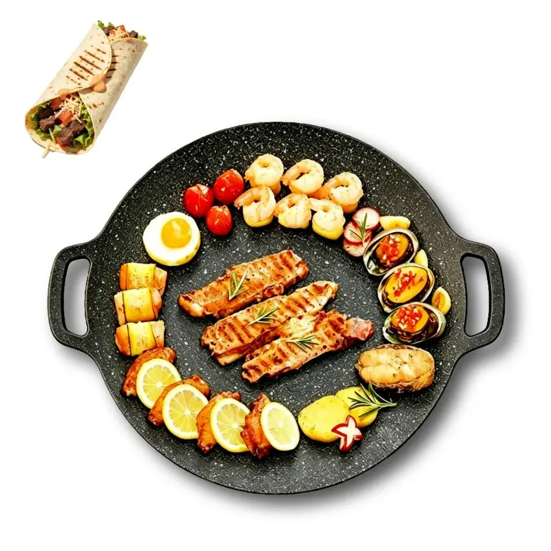 Portable Korean BBQ Grill Pan for Pork, Low-Smoke Nonstick Aluminium Cookware with Handles, Works with Gas, Induction & Camping Stoves, Easy to Clean (Requires External Heat Source, Ideal for Couple Use)