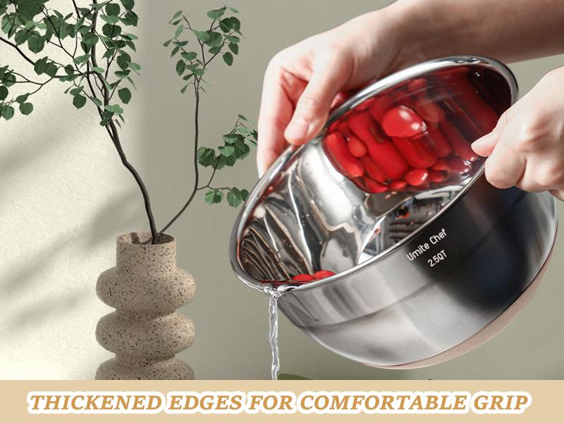 Mixing Bowls with Airtight Lids Set, 26PCS Stainless Steel Khaki Bowls with Grater Attachments, Non-Slip Bottoms & Kitchen Gadgets Set, Size 7, 4, 2.5, 2.0,1.5, 1QT, Great for Mixing & Serving