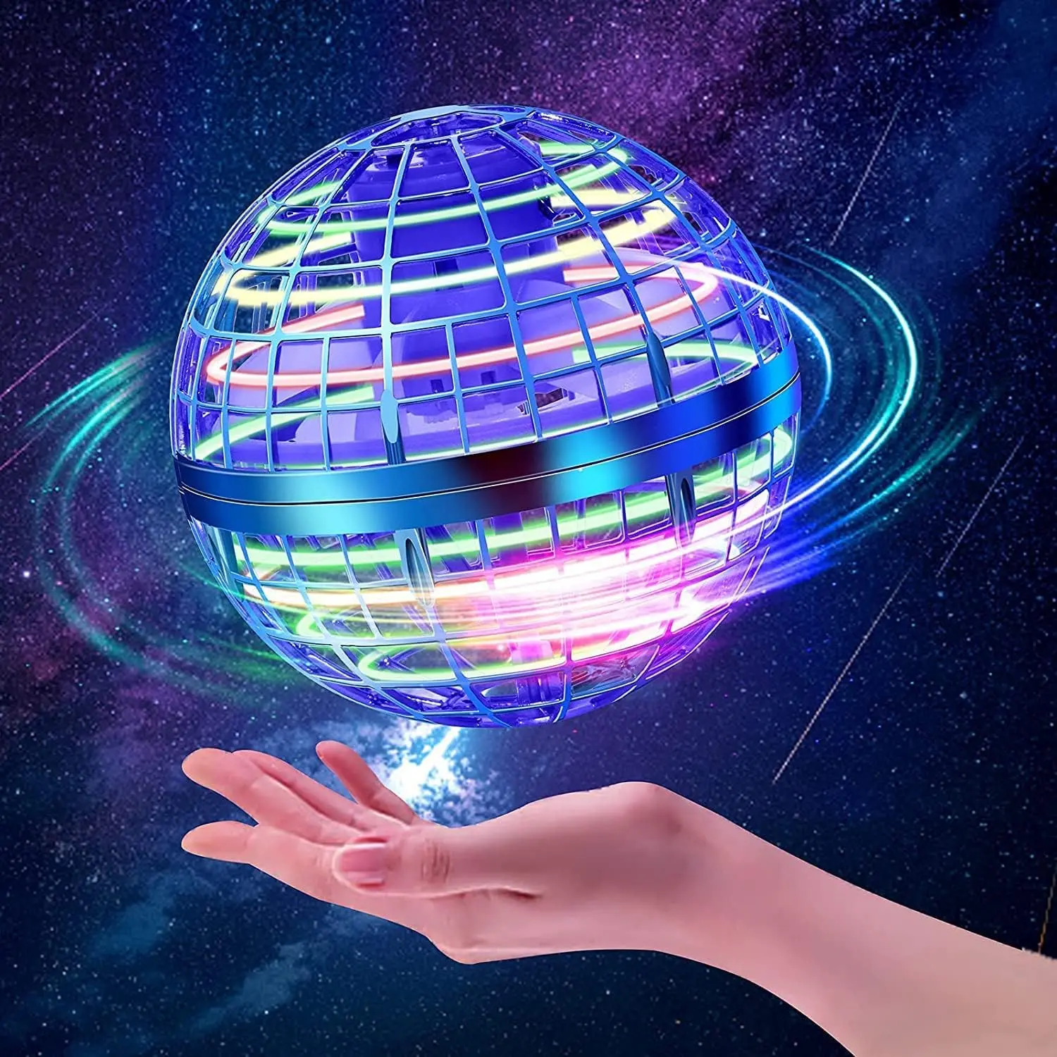 Flying Orb Ball Toys, 2025 Hover Galaxy Ball Soaring Nebula Flying Orb, Hand Controlled Boomerang Spinner, RGB Light Magic Space UFO Cool Toy, Mini Drone for Kid Adults Outdoor Indoor-Bluefidget toys