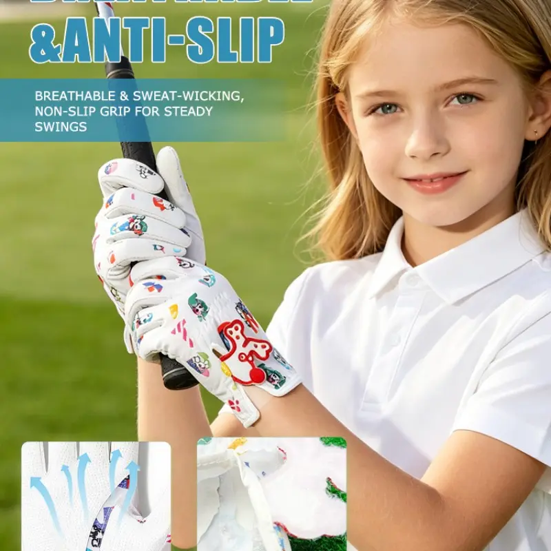Youth Golf Practice Gloves, Cartoon Multicolor Anti-Slip Breathable Durable, Ideal for Teenagers, Comfortable and Stylish Design