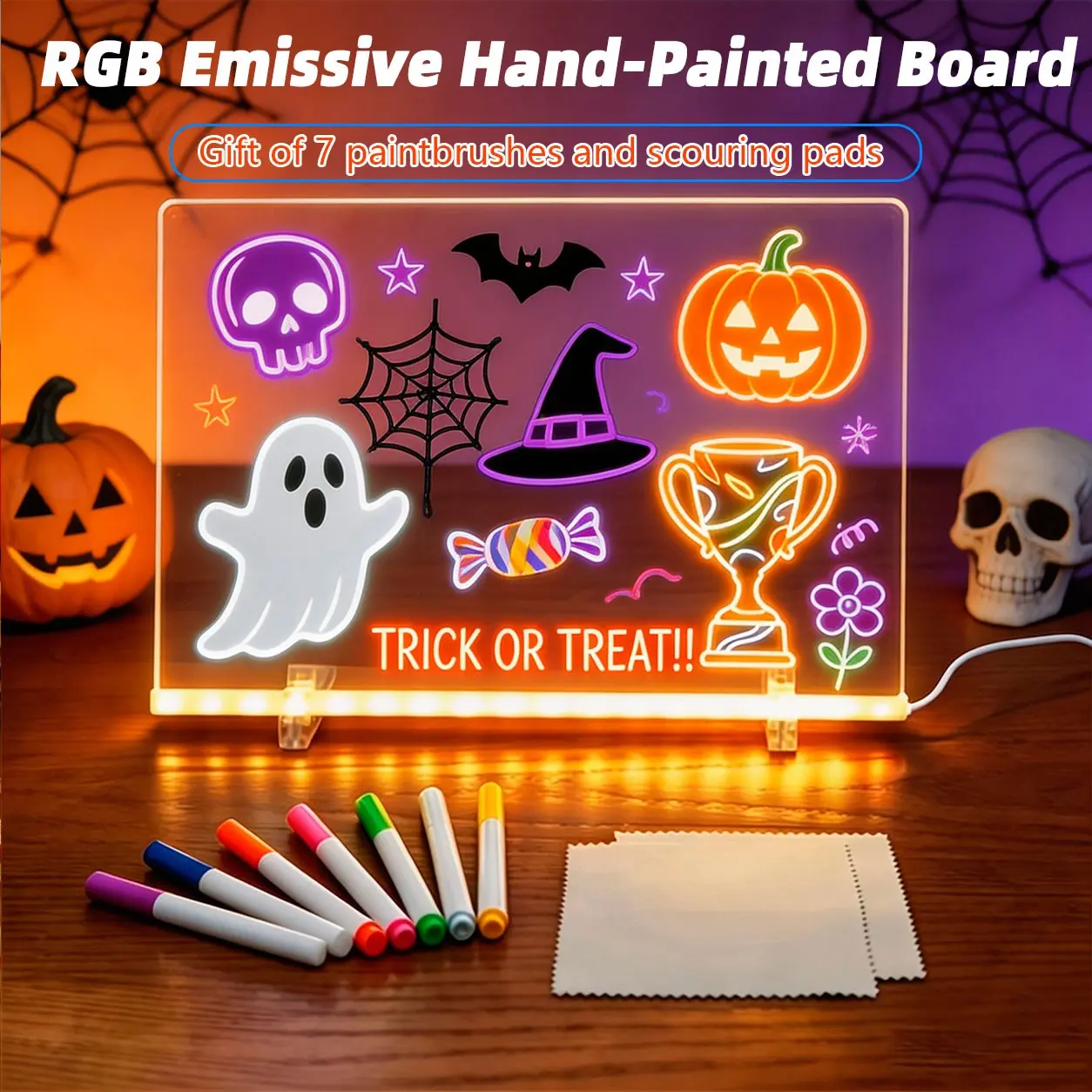 USB Powered LED Drawing Board Light, RGB Color Changing Graffiti Message Board, 7 Colored Pens, Button Control, Ideal for Art and Home Decor