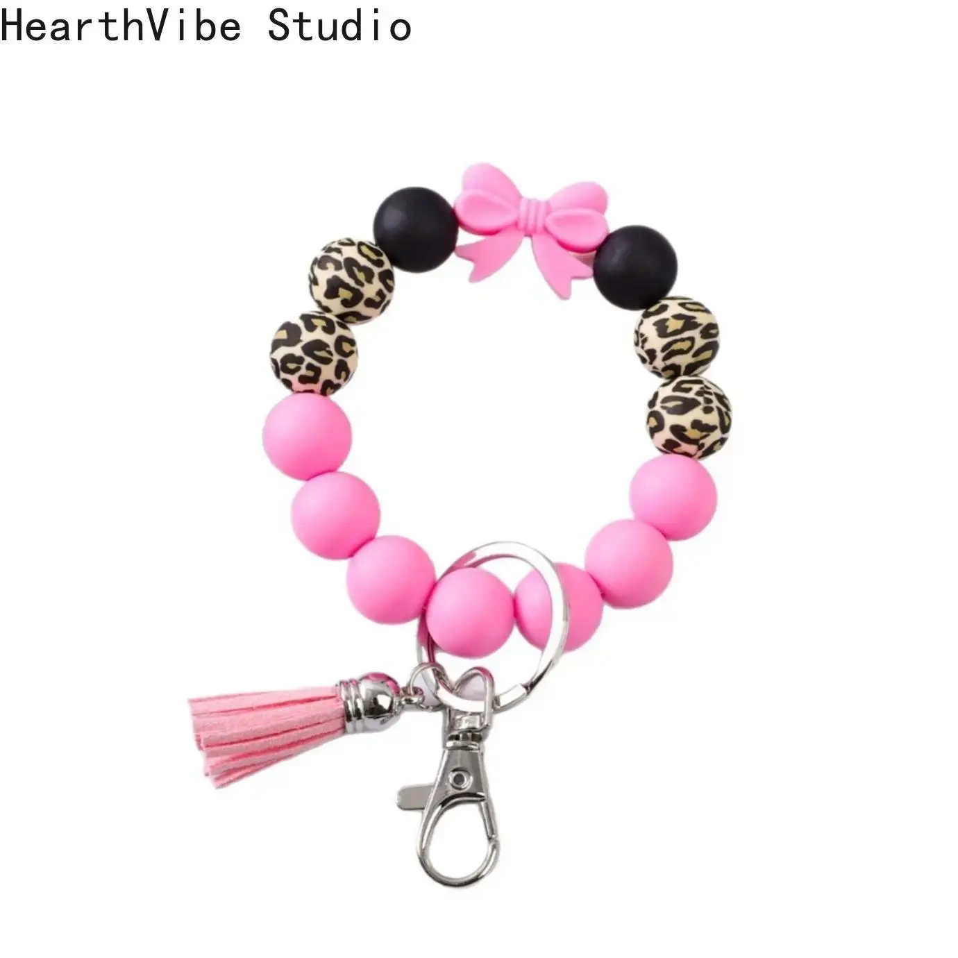 Women's Minimalist Bow Motif Silicone Bead Wristlet Keychain, 1PC Dainty Sporty Wristband Accessory for Everyday & Sports Use