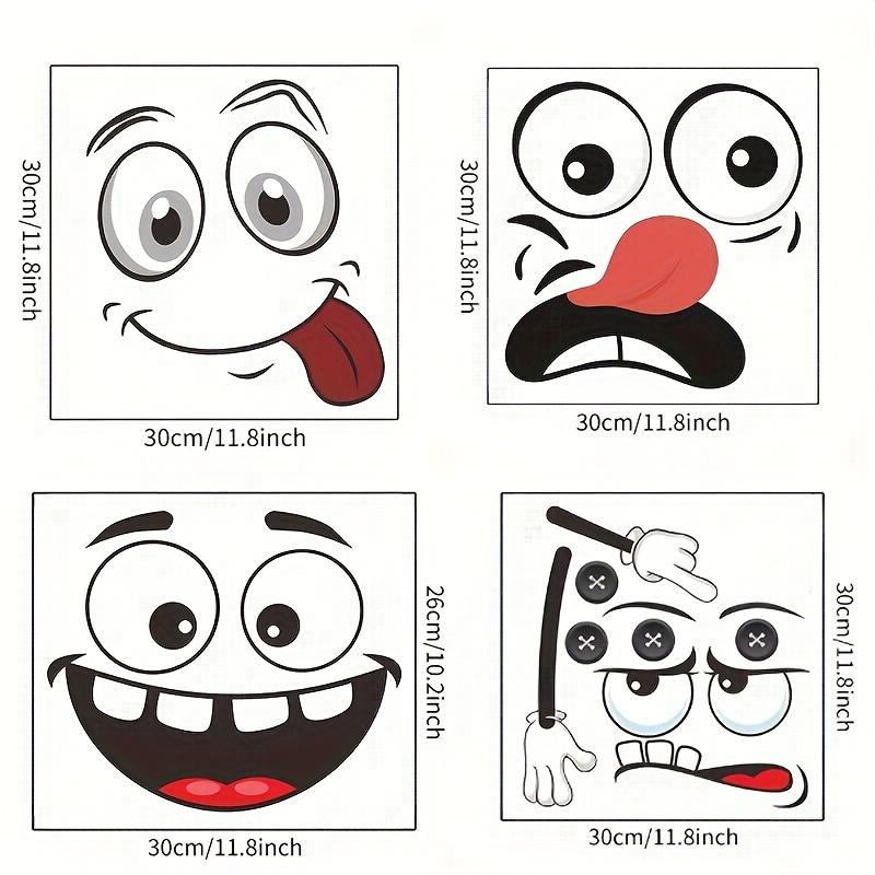 4pcs Interesting Cartoon Face Stickers, Self-Adhesive One-Time Use, Decoration for Bathroom Trash Can Refrigerator Decor
