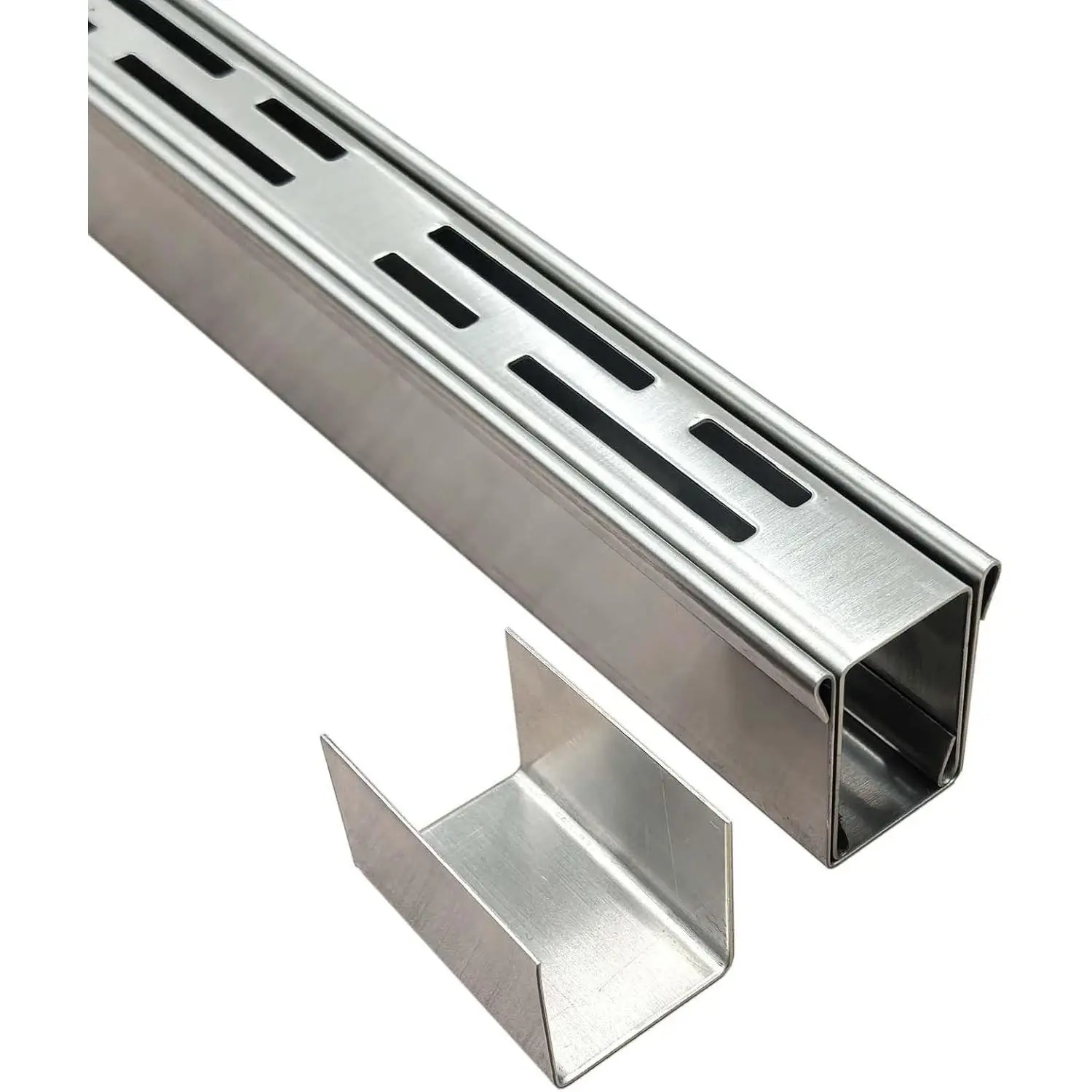 Channel Drain 1-1/4" Wide x 3' 3-5/8" Long,Silver Outdoor Pool Deck Drain Channel 304 Stainless Steel with Coupling,Pool Drain for Concrete/Paver/Patios/Walkways